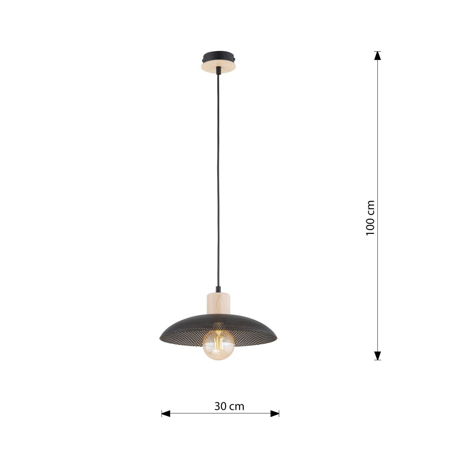 Lampe à suspendre métal Ø 30 cm noir imitation bois E27 Loft