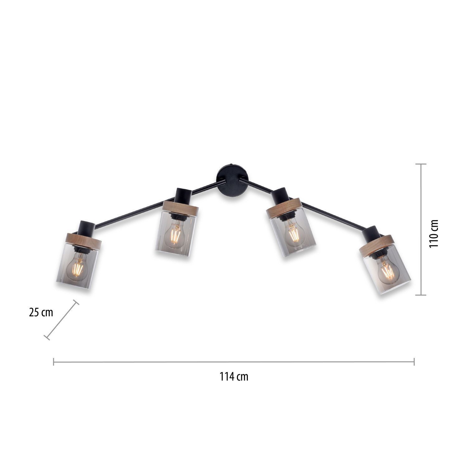 Projecteur mobile de plafond verre fumé bois E27 4-flamme