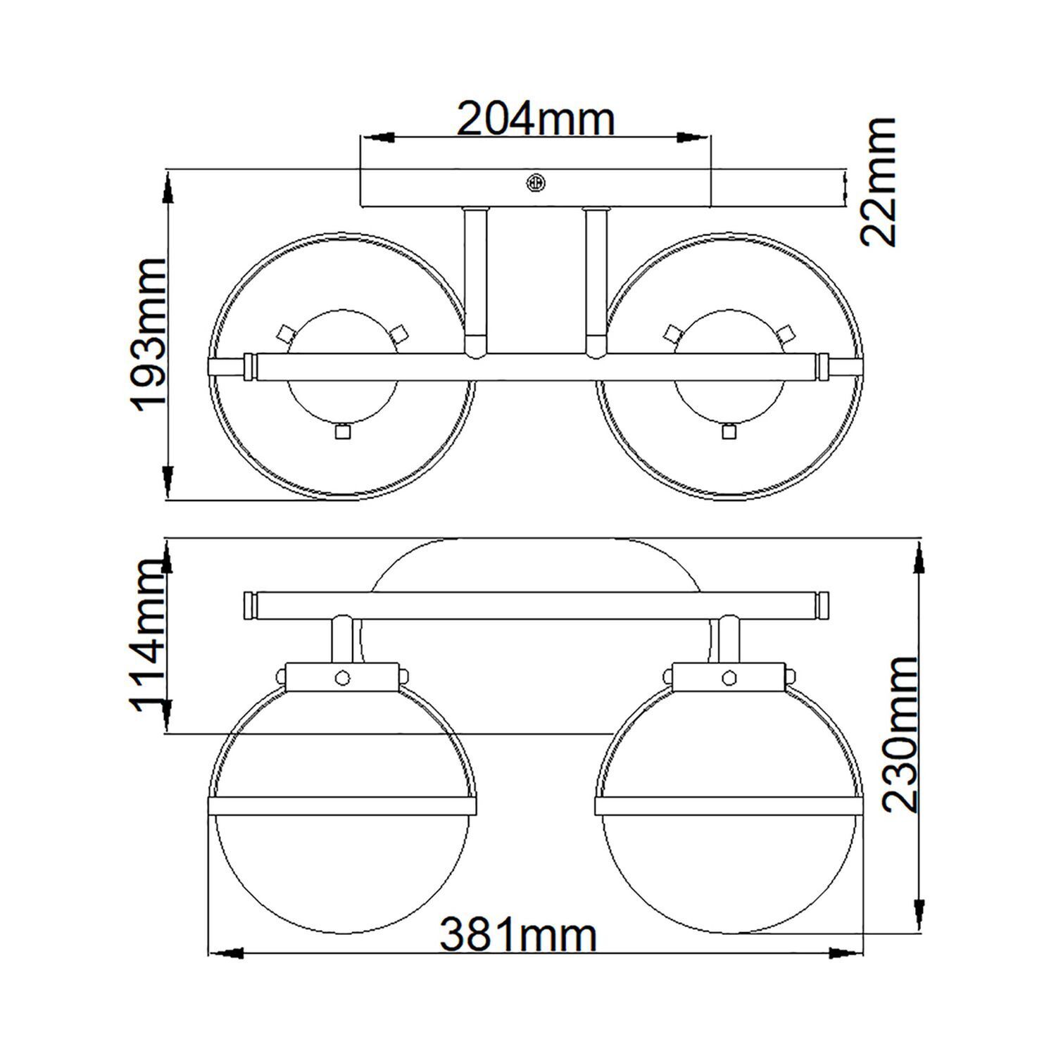 Applique salle de bain Abat-jour sphérique IP44 38,1 cm de large 2x E14