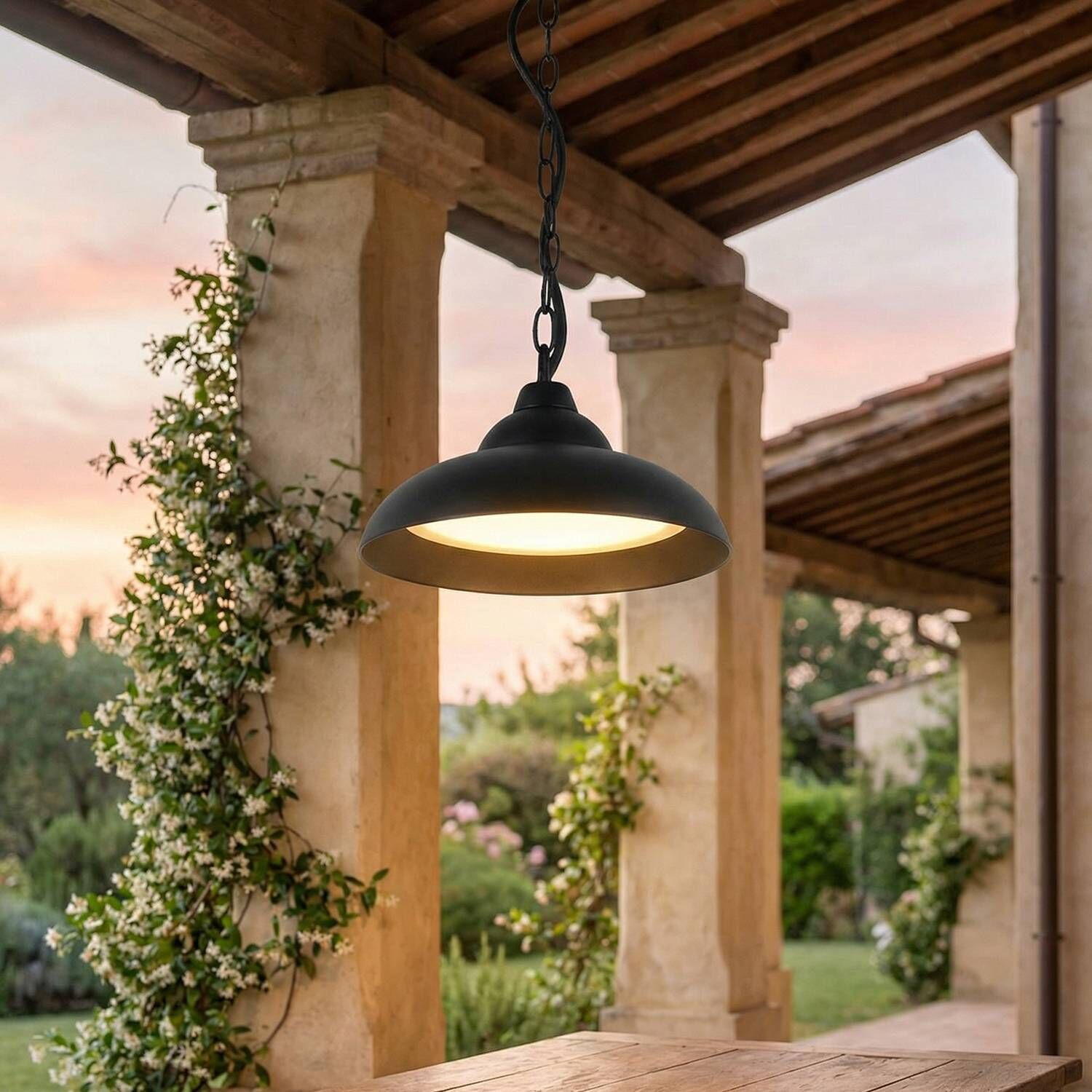 LED Hängelampe außen Schwarz IP54 3000 K 1200 lm Outdoor, Hängelampe, Pendelleuchte, schwarz, warmeweiße Beleuchtung