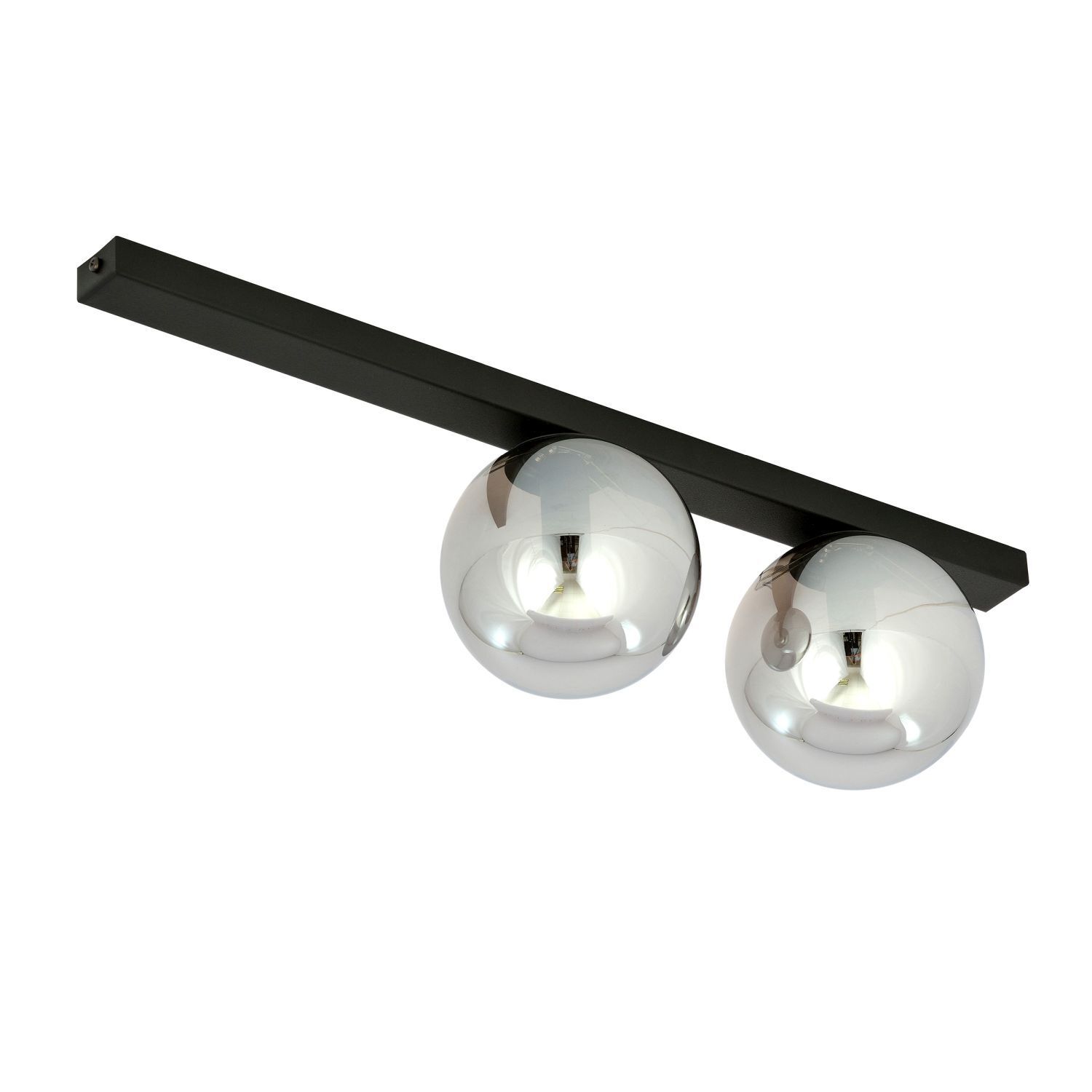 Plafonnier verre fumé métal L : 60 cm E14 2 flammes