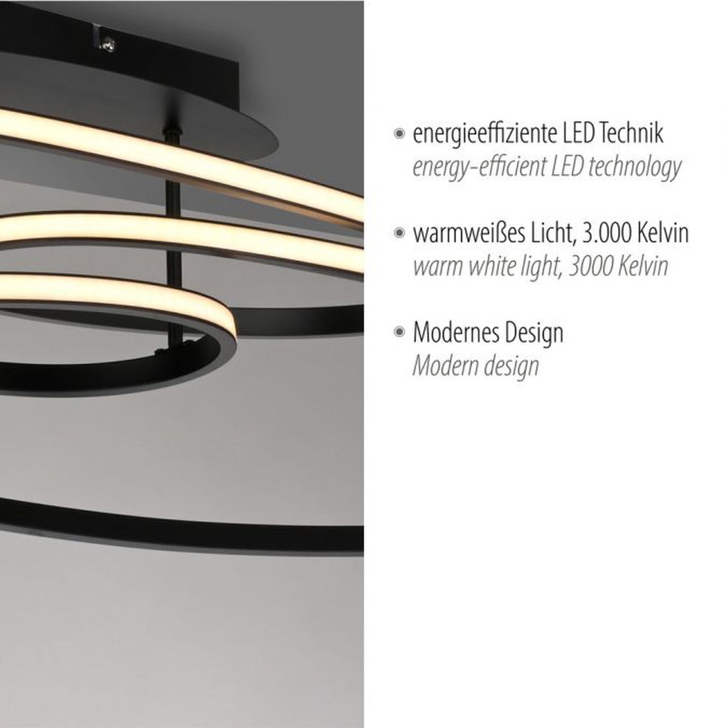 Plafonnier LED Métal Noir 3000 K anneaux décoratifs
