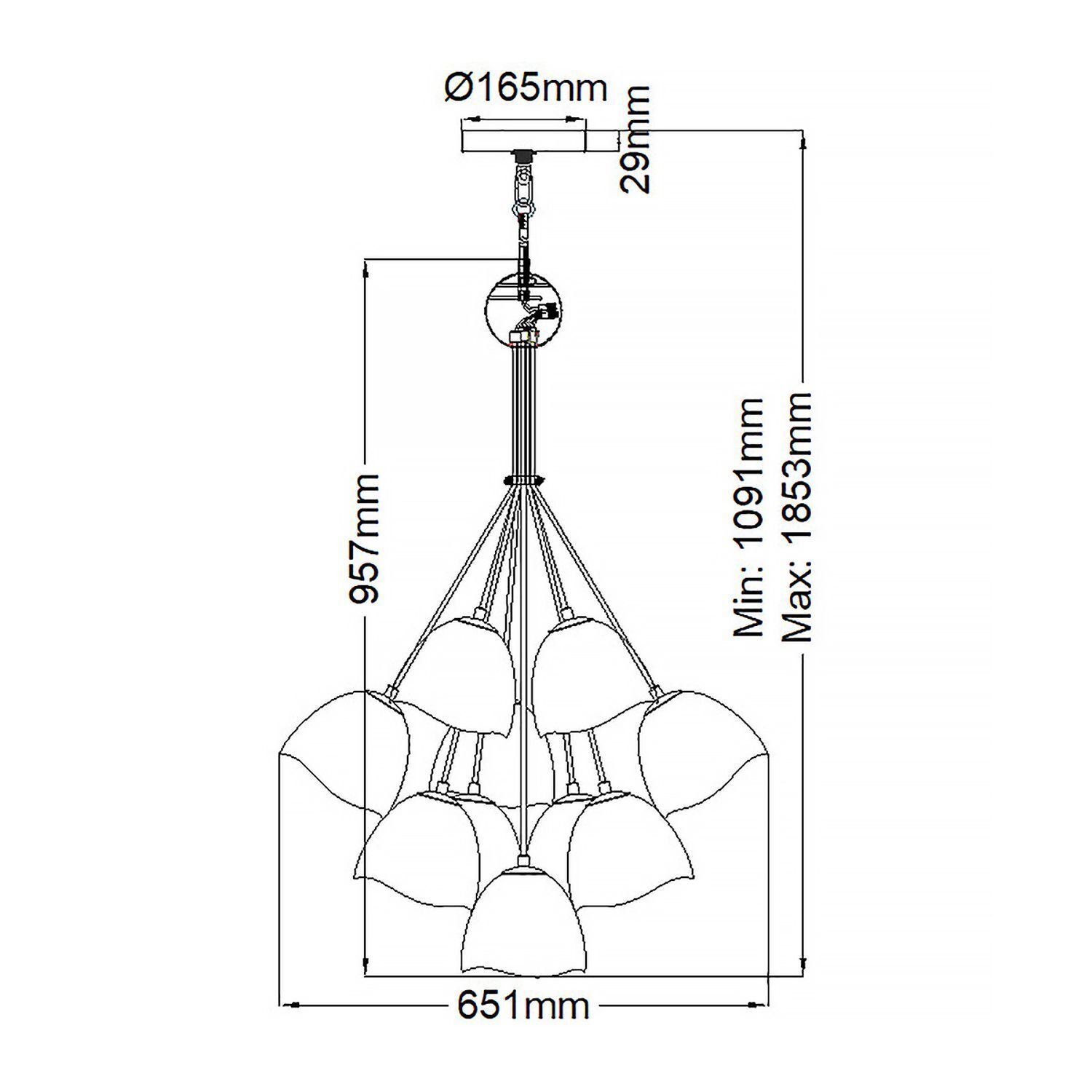 Suspension en métal L : 65,1 cm H : max. 185,3 cm E14