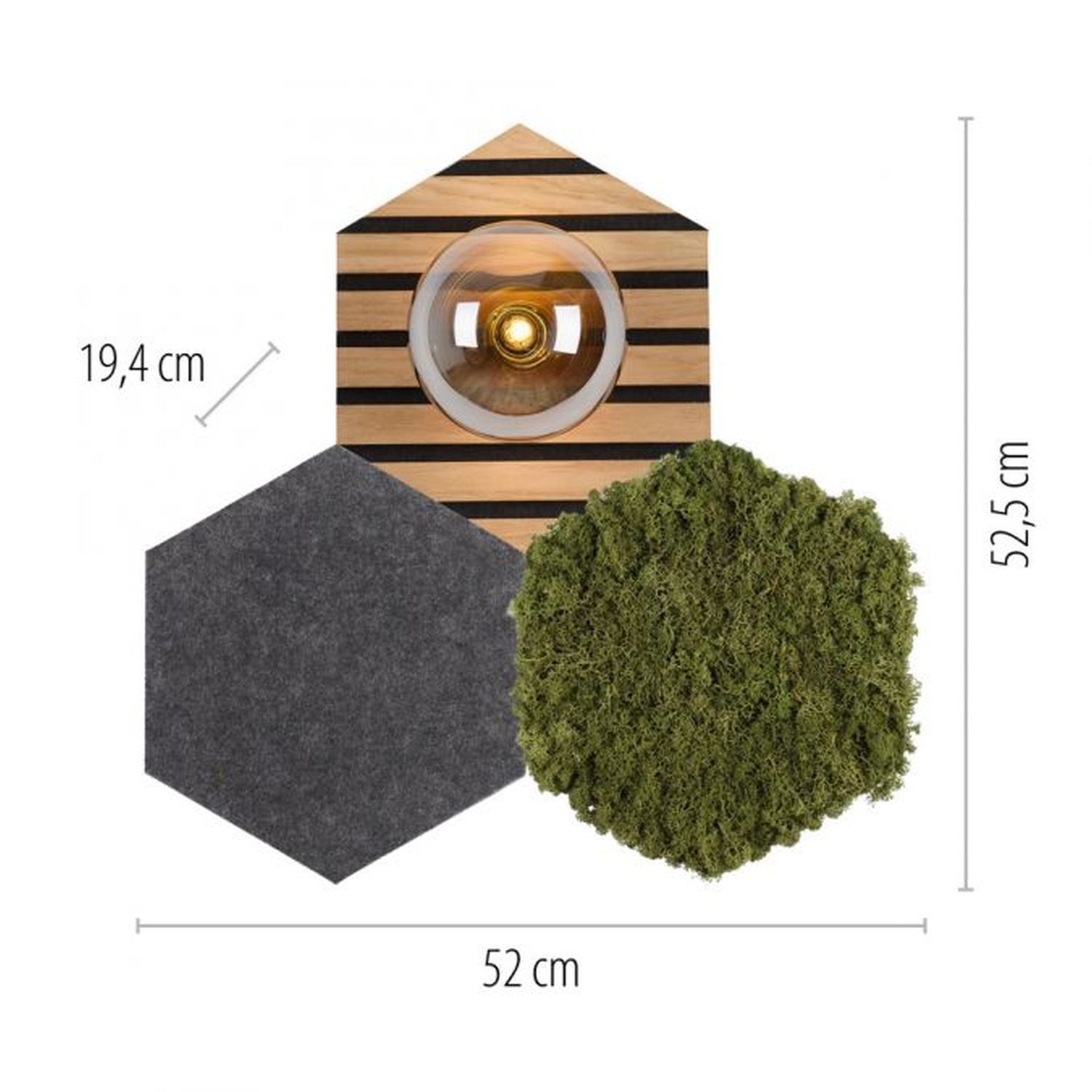 Plafonnier LED feutre chêne mousse verre fumé G9 faible éblouissement Moos, Pflanze