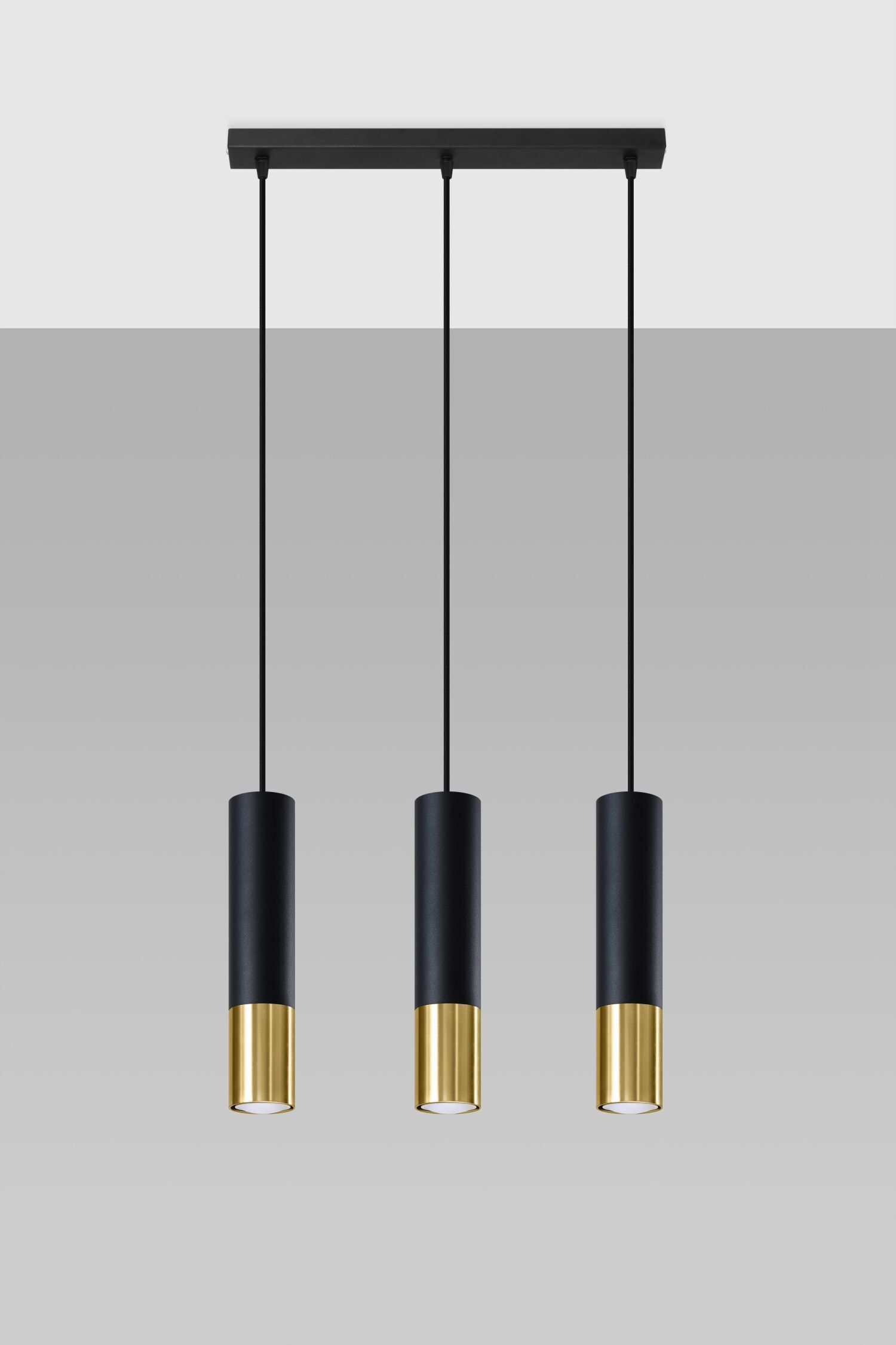 Lampe à suspendre 3 flammes L : 45 cm noir or allongé