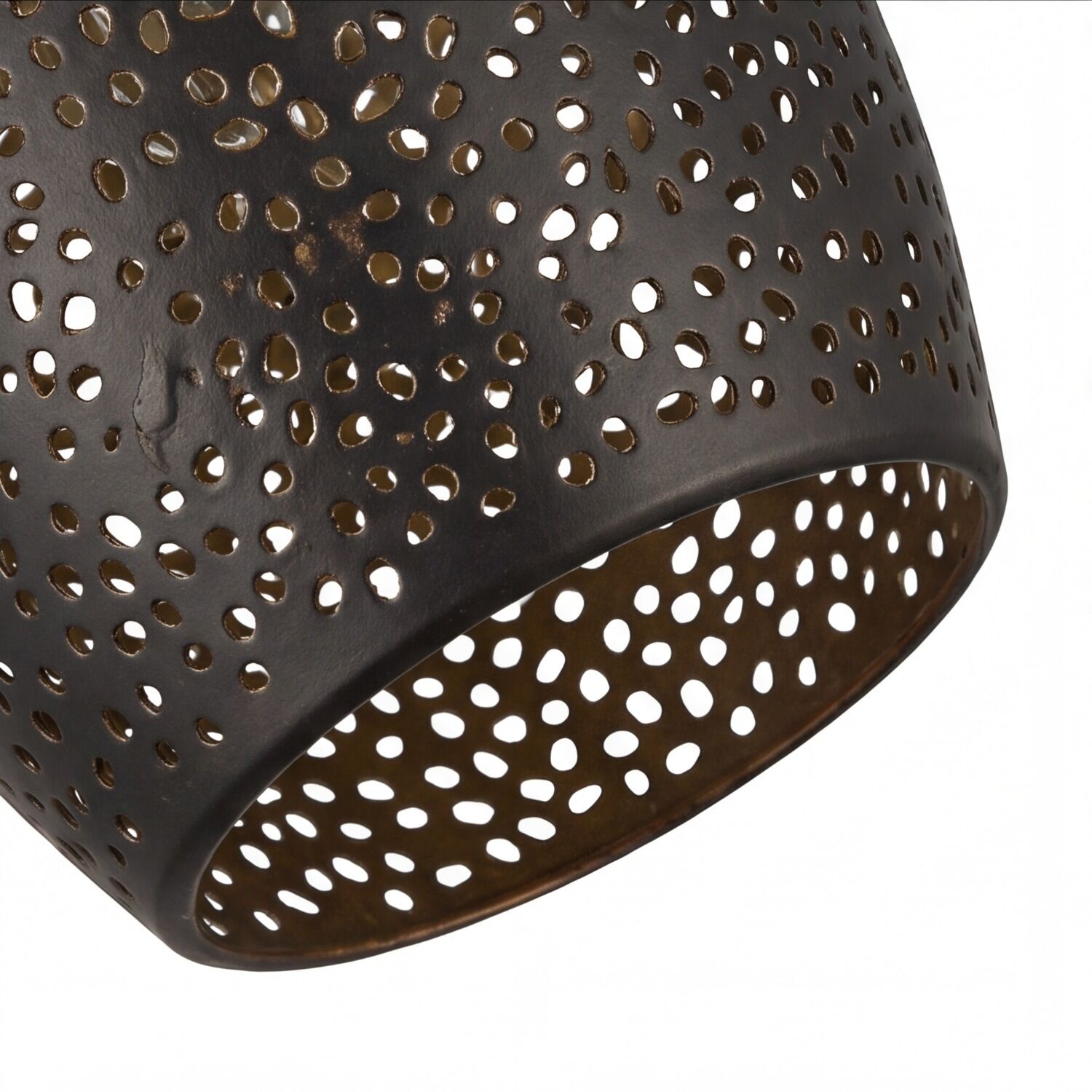 pendelleuchte-schwarz-gold-e27-metall-rund-haengelampe-wohnzimmer-esszimmerlampe-le91299-11 perforiert, Metall, braun, Lampenschirm, Zylinder