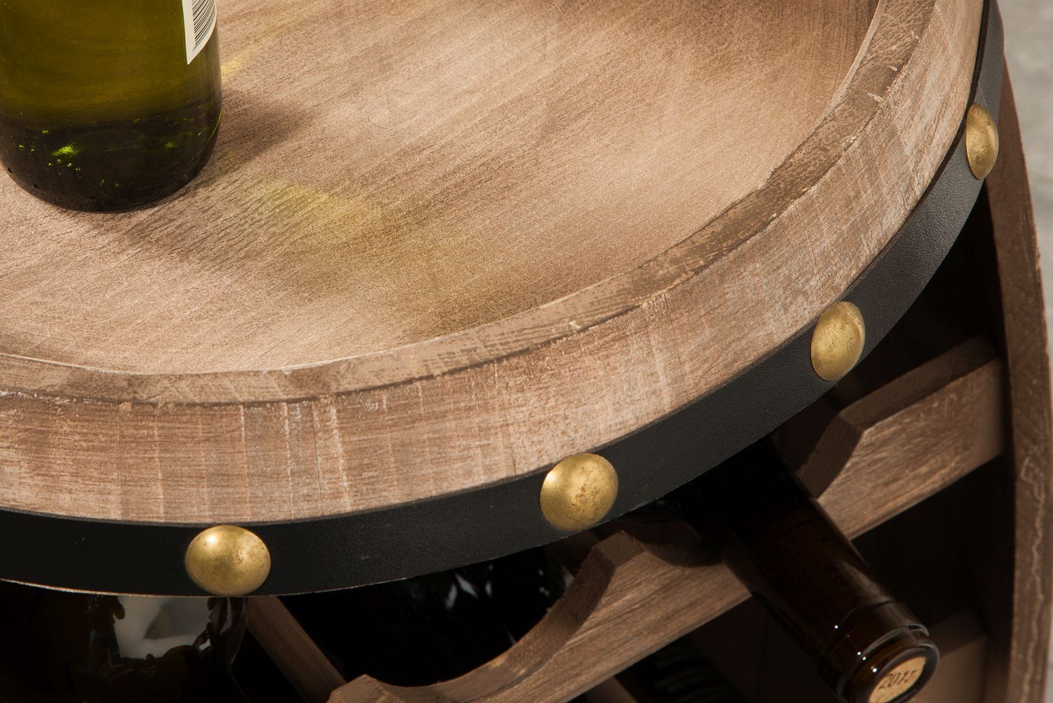 Casier à vin Tonneau de vin design Bois massif Barrique Moebel, Tabelle, Tischplatte, Holz, Esstisch