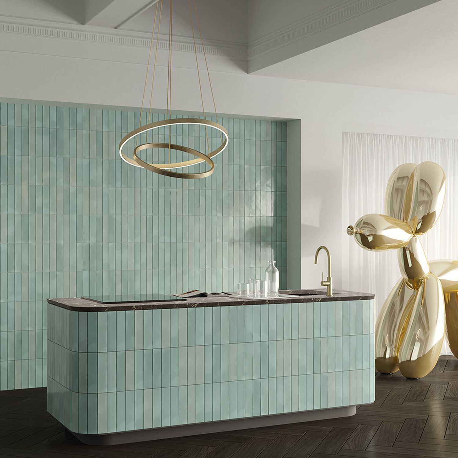 Lustre LED aluminium rond D : 60 cm H : max. 120 cm Drinnen, Innenarchitektur, Sinken, Waschbeckenhahn