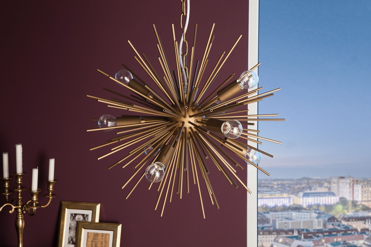 Dekorative Pendelleuchte in Gold kunstvoll ISADIA Leuchter, Lampe, Kerze