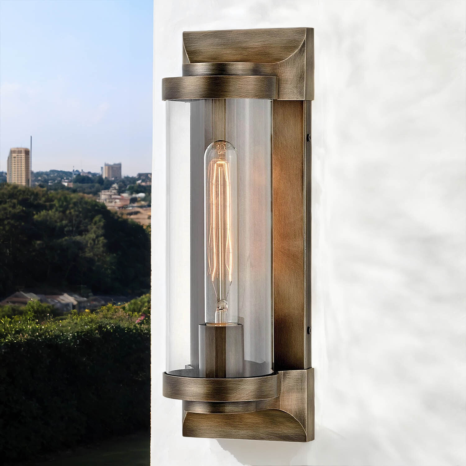 Außenwandleuchte, Wandlampe, Bronzefarbene Lampe, Glimmerlampe, Glühbirne sichtbar