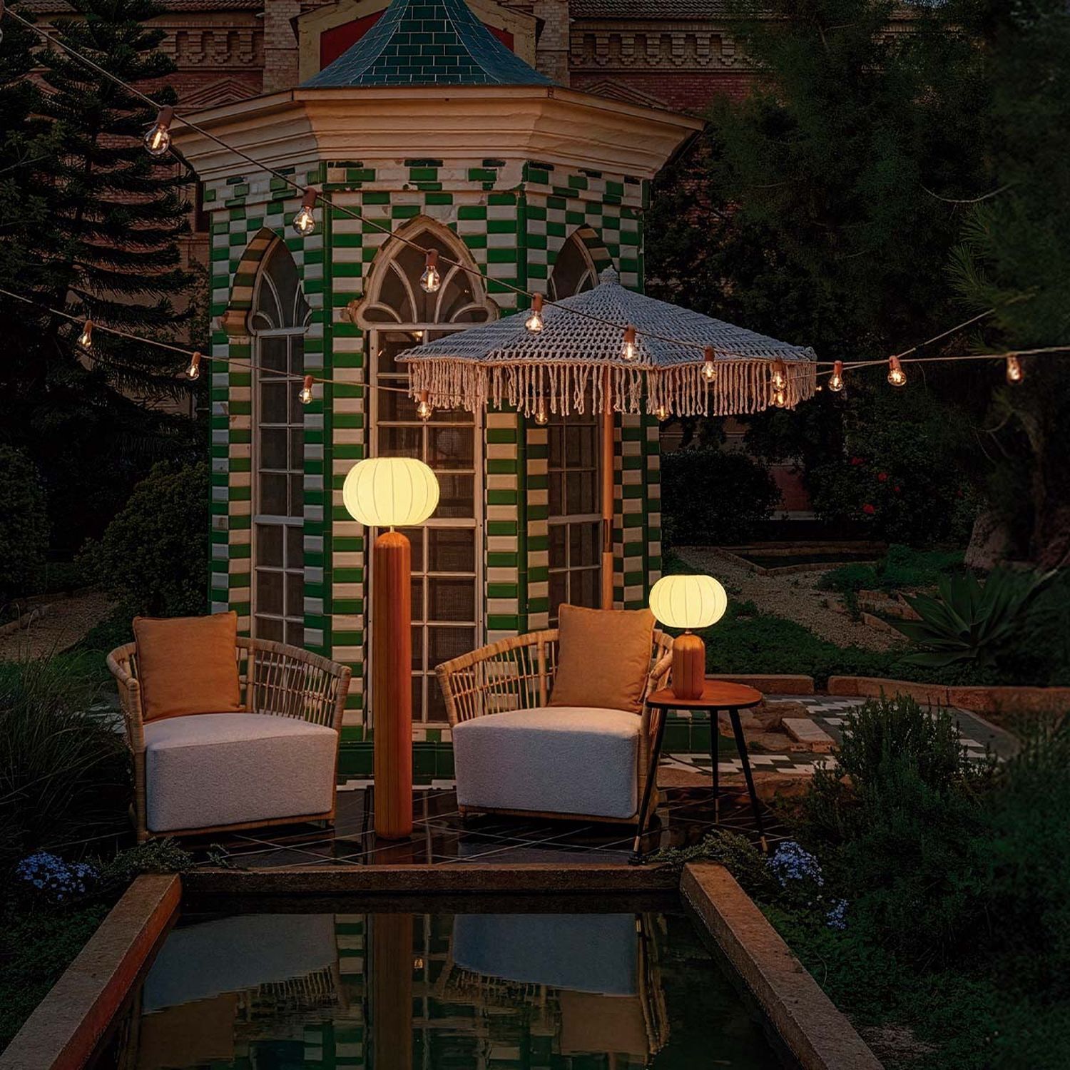 Gartenlaube, Lampen, Überdachung, Parasol, Stuhl