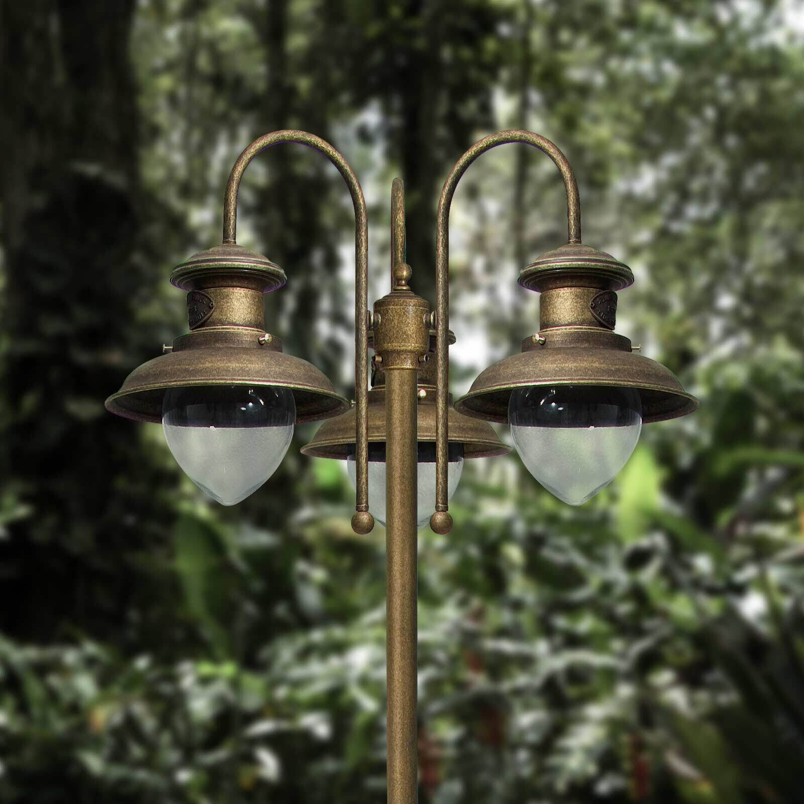 Lampe d'allée 3 flammes IP44 E27 210 cm laiton verre