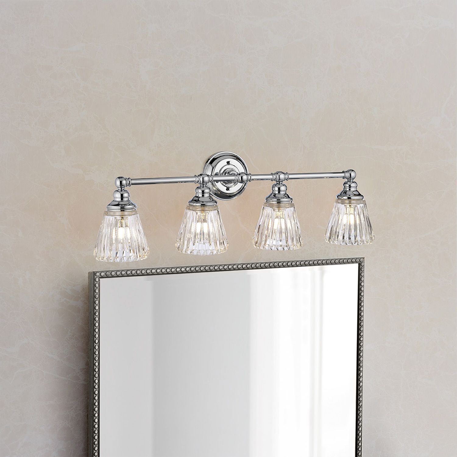 Applique salle de bain métal verre 78,4 cm de large IP44 4x LED G9