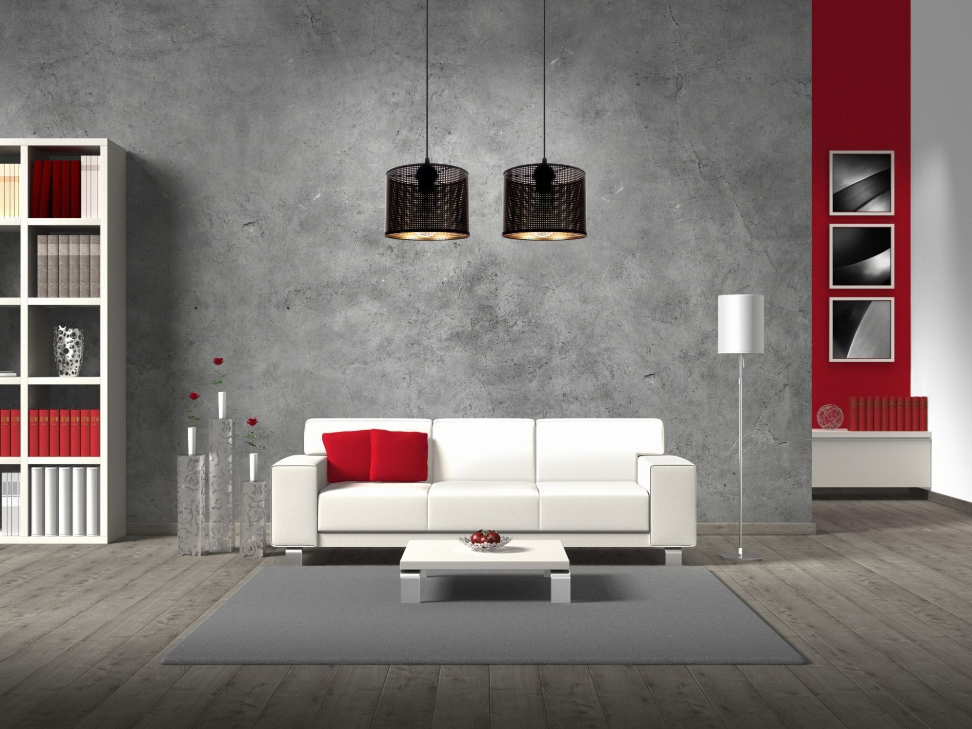 Suspension métal noir or E27 2-flmg 50 cm de long Wohnzimmer, Innenarchitektur, Lampe, Couch, Dekoration für Zuhause