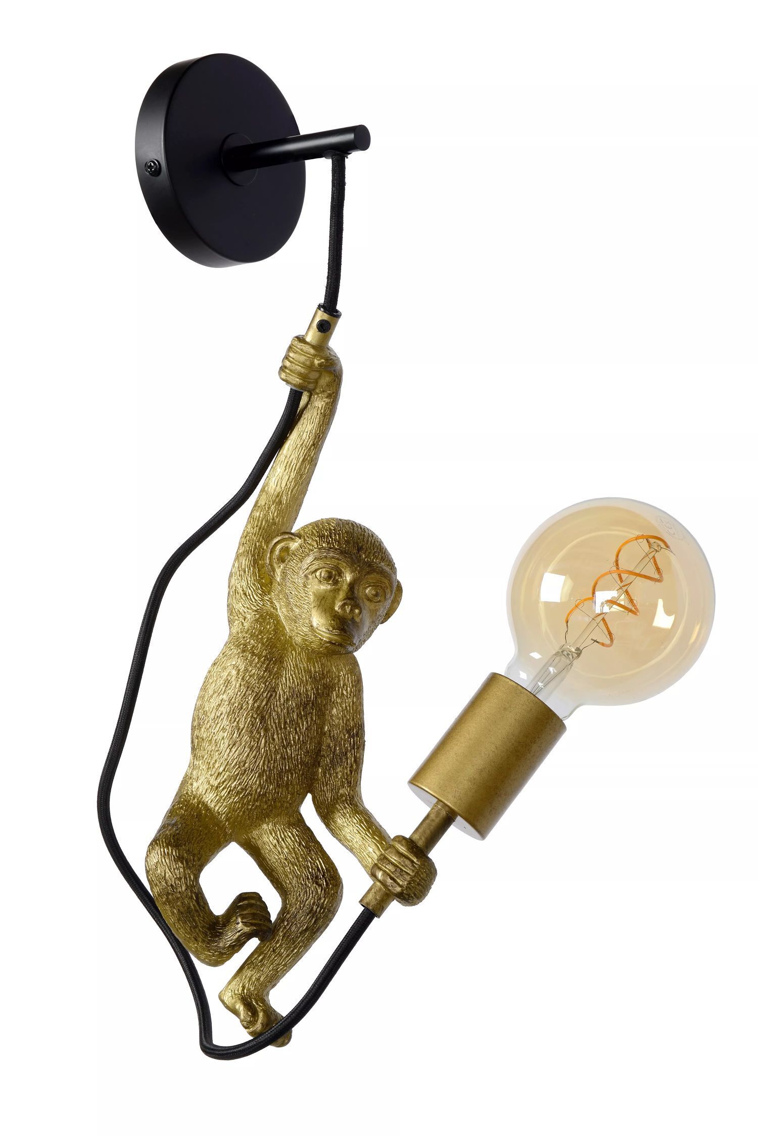 Wandleuchte Schwarz Gold Affe T:17,6 cm E27 Modern Beleuchtung, Licht