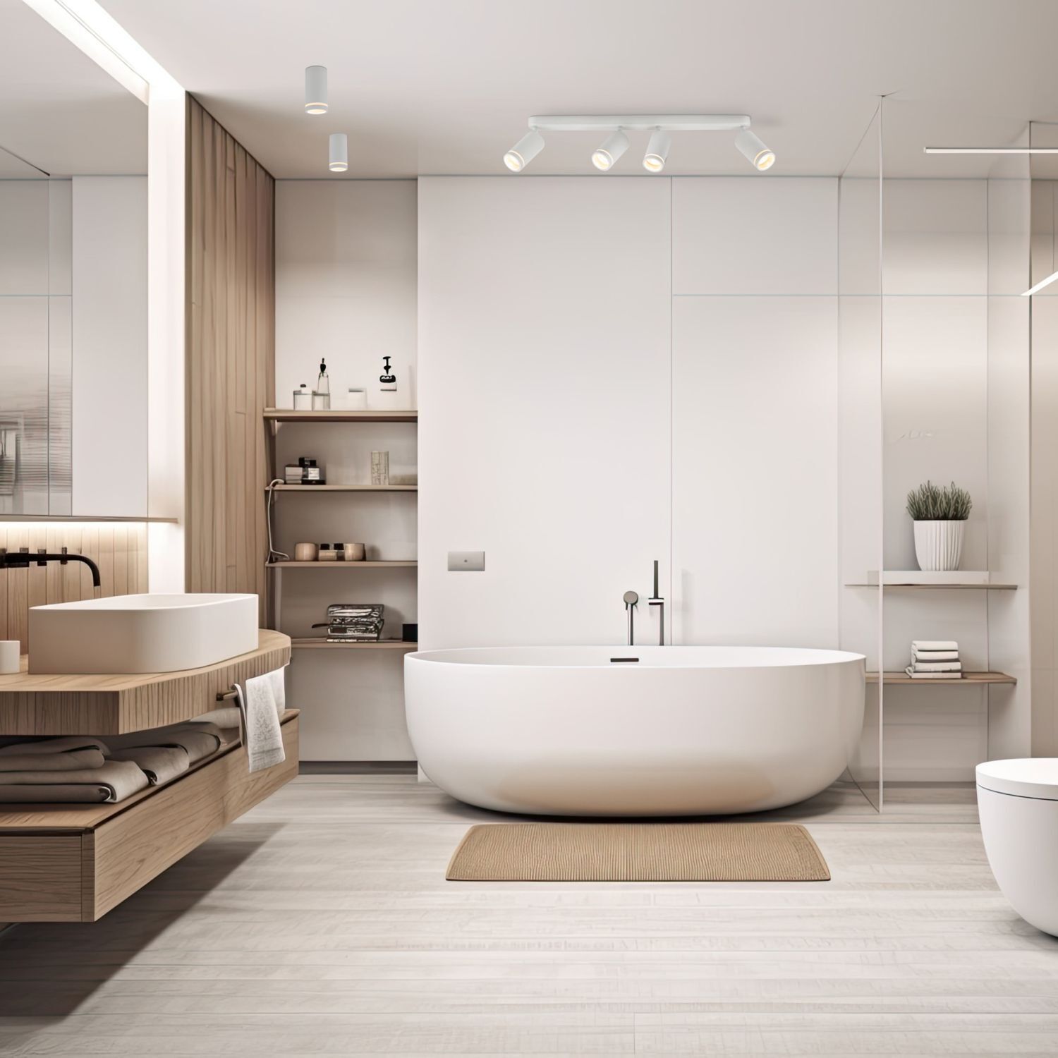 Deckenstrahler Weiß 4-flammig 74 cm lang Metall GU10 Baden, Badewanne, Wanne, Drinnen, Innenarchitektur