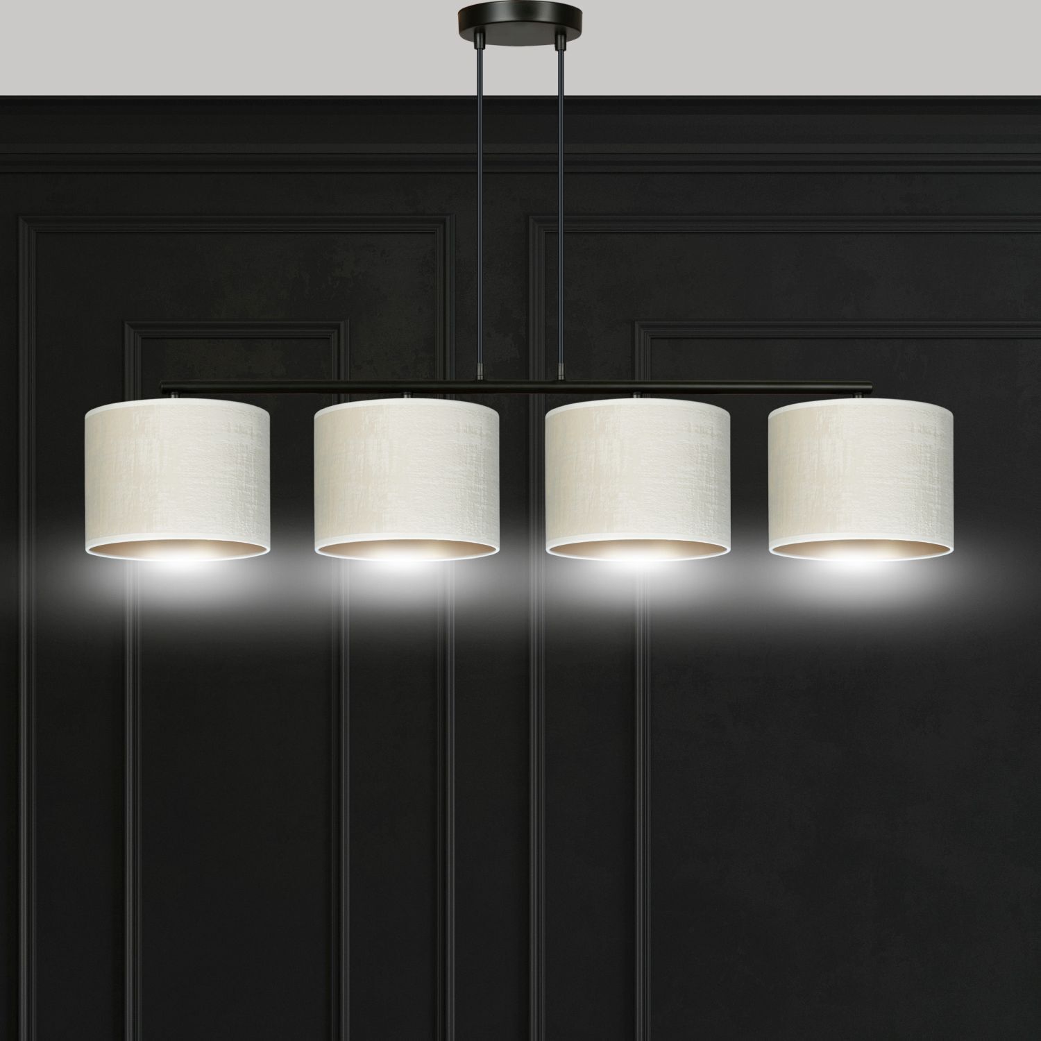 Lampe à suspendre E27 4 flammes 97 cm Tissu Métal Blanc Or Noir Leuchter, Lampe