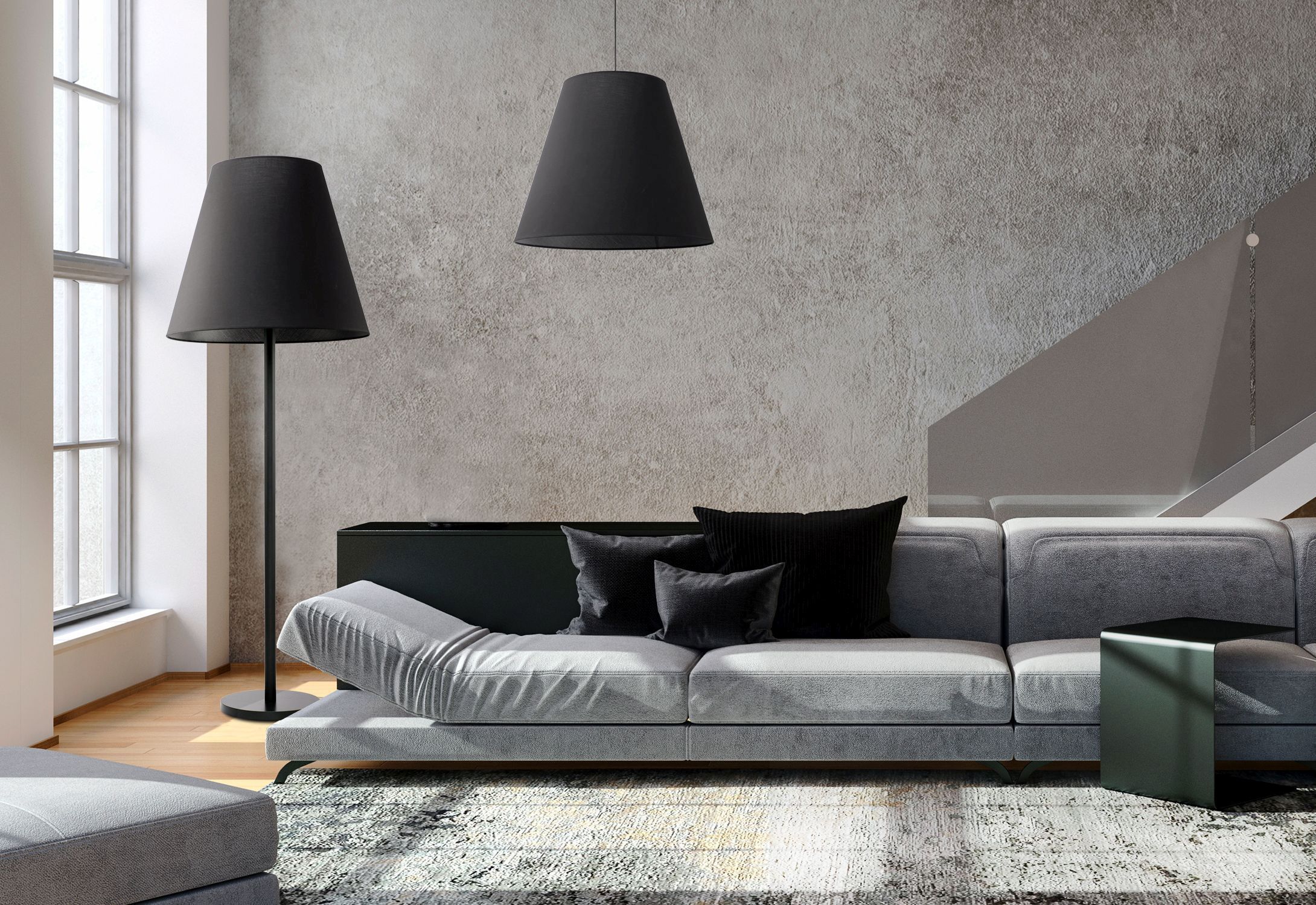 sofa, sectional, grau, lounge, industriell-studio