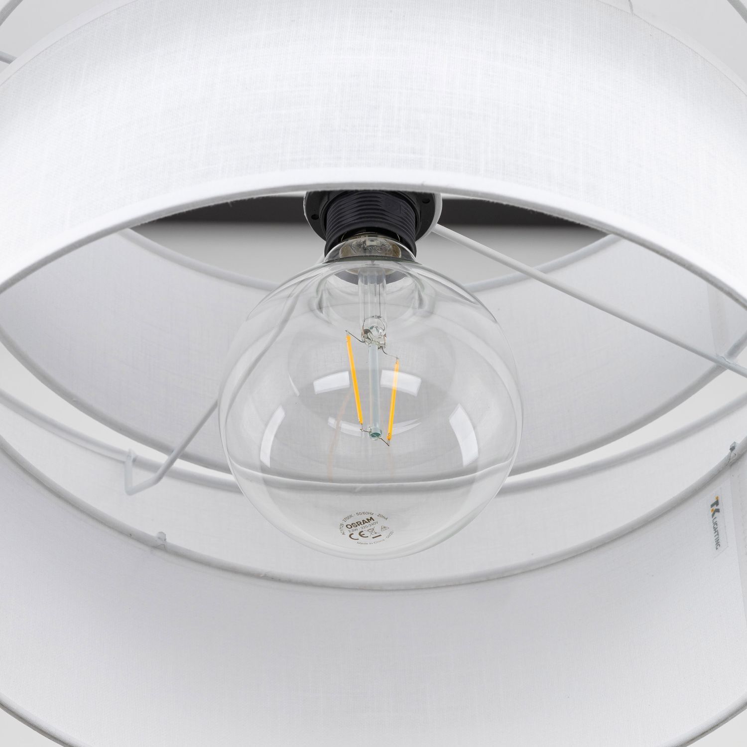 Suspension Blanc Ø 50 cm H : max. 160 cm Tissu Métal E27