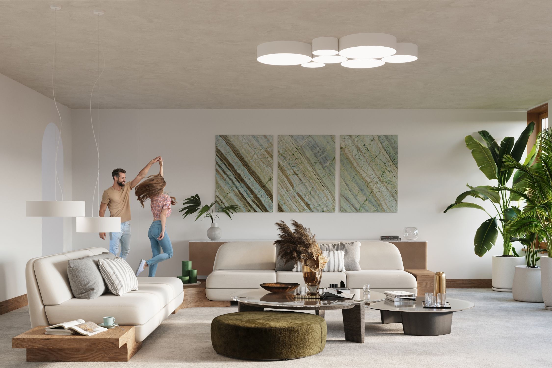 Plafonnier blanc rond Ø 55 cm 4x E27 faible éblouissement Moderne