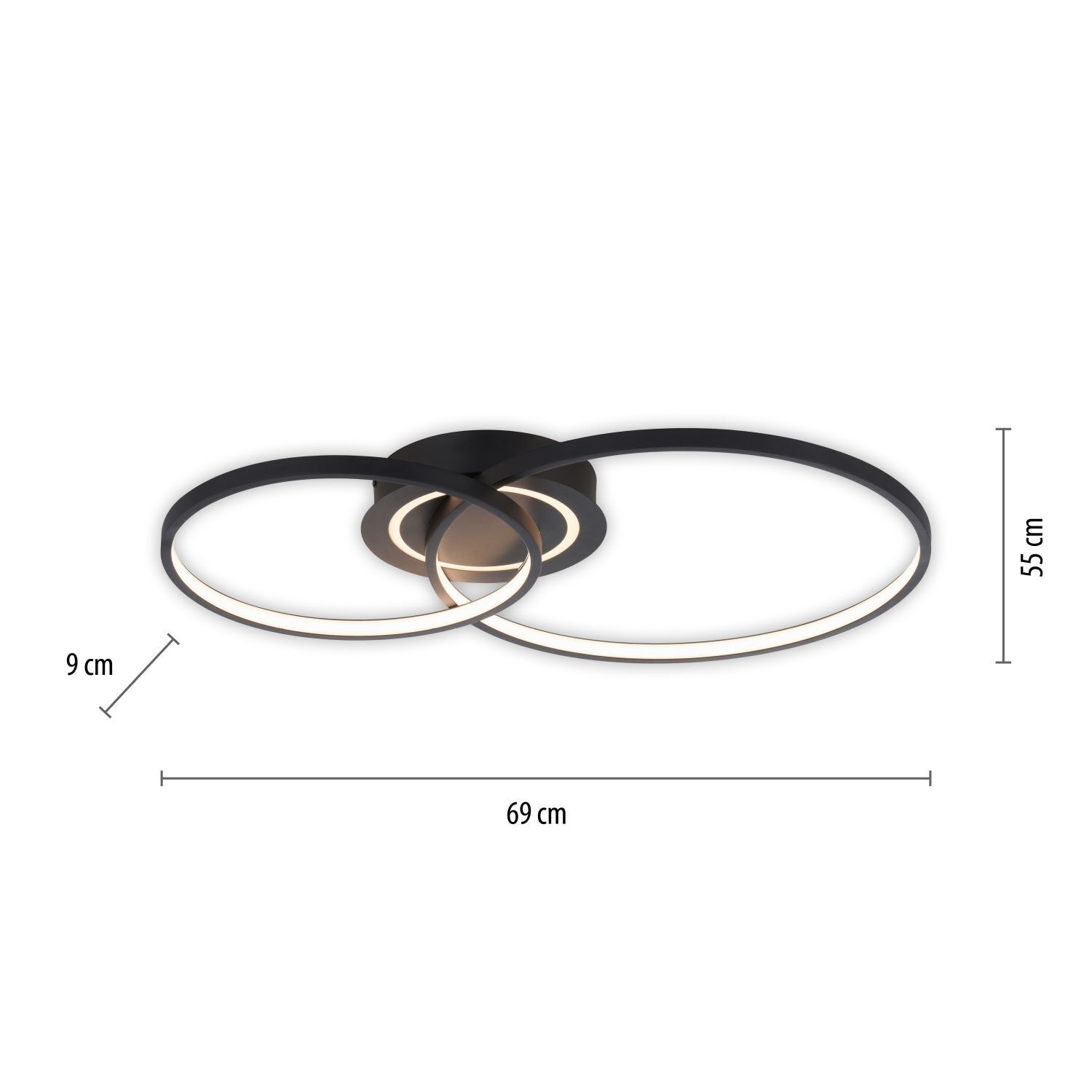 Plafonnier LED stylé Métal noir 3000 K anneaux