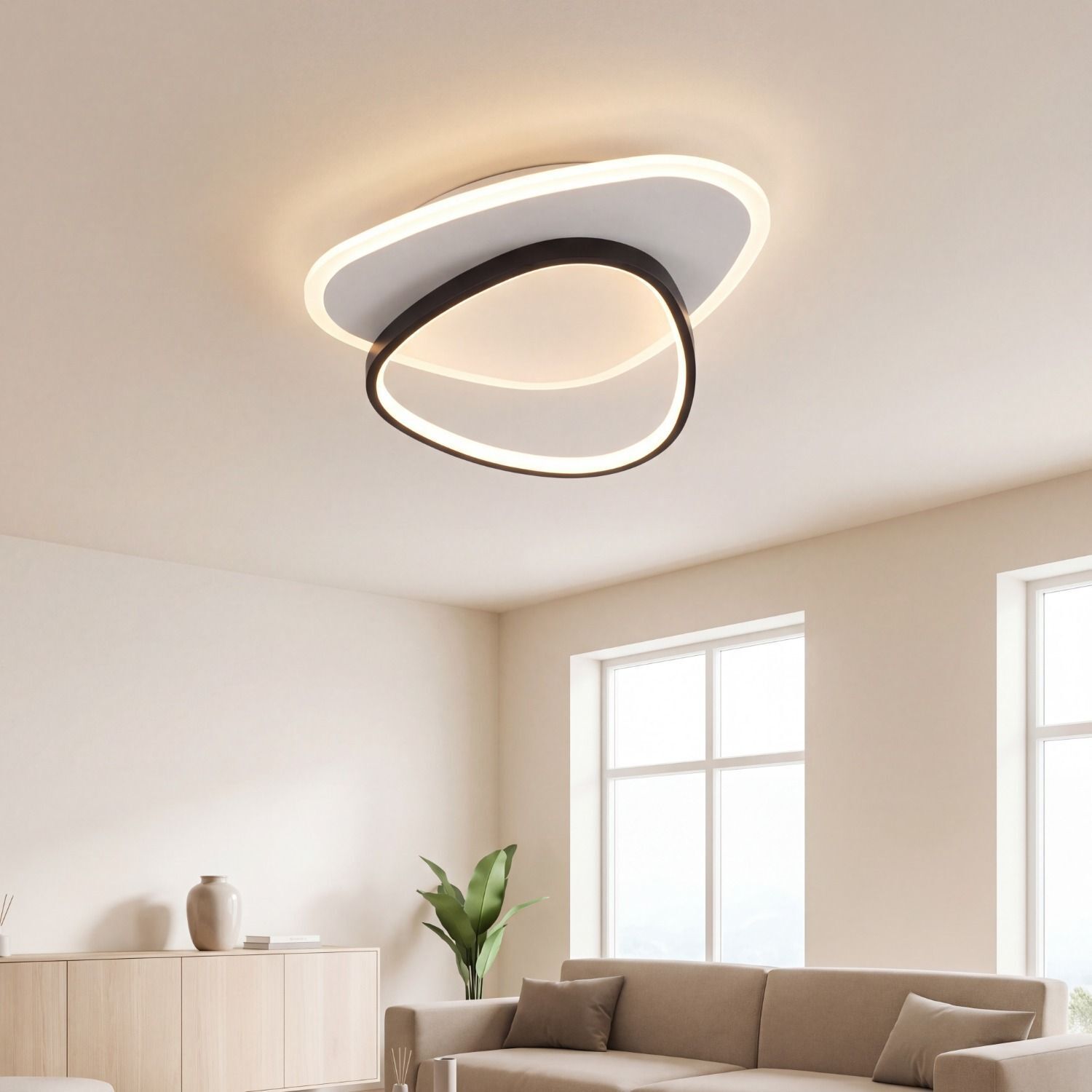 Applique LED Blanc Noir 40 W 4680 lm H:45 cm deckenleuchte, wohnzimmer, ringlicht, LED, modern