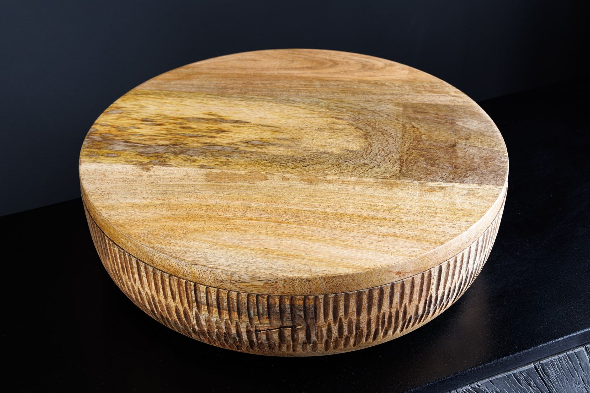 Dekoschale Holz massiv Unikat Handarbeit Ø 38 cm mit Deckel Tabelle, Hartholz, Holz, Gebeiztes Holz, Tischplatte