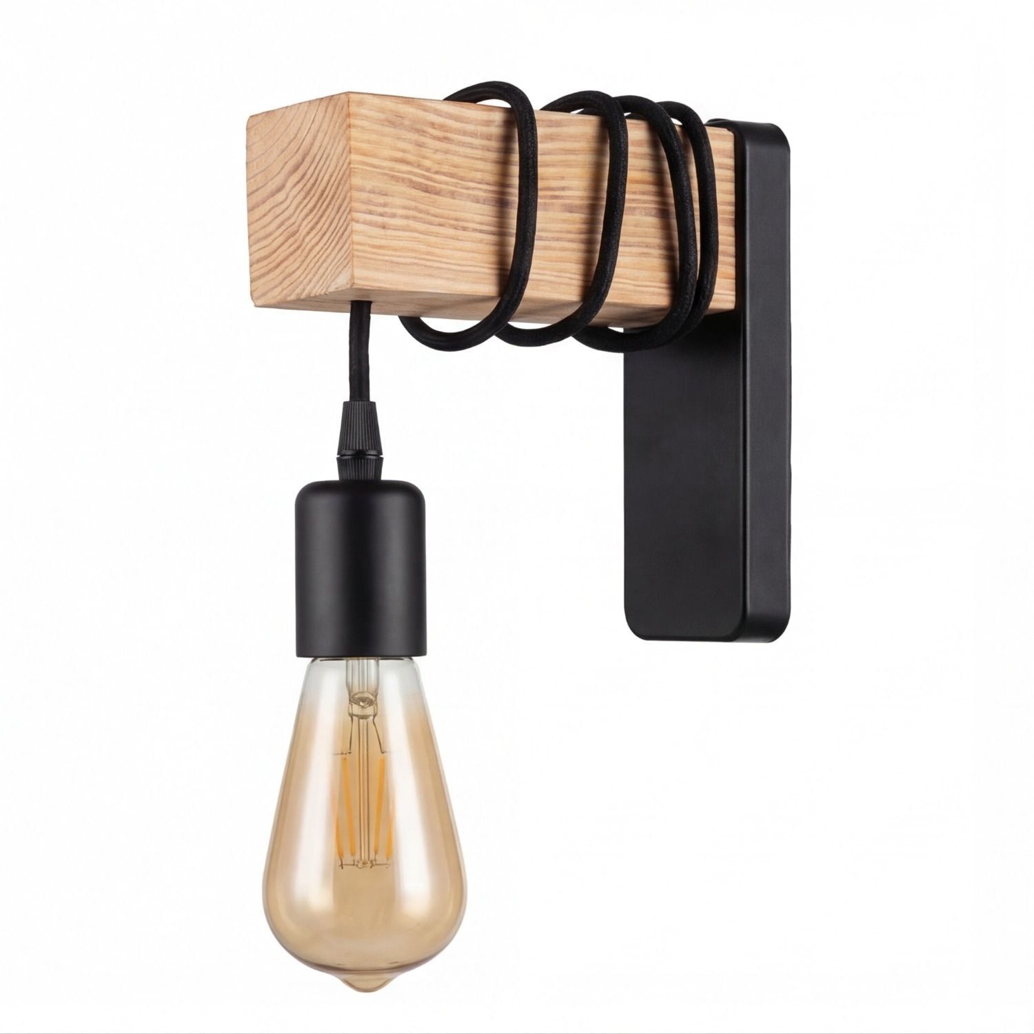Wandlampe, Lampenfassung, Holzarm, Edison-Glühbirne, Wandaufnahmesystem