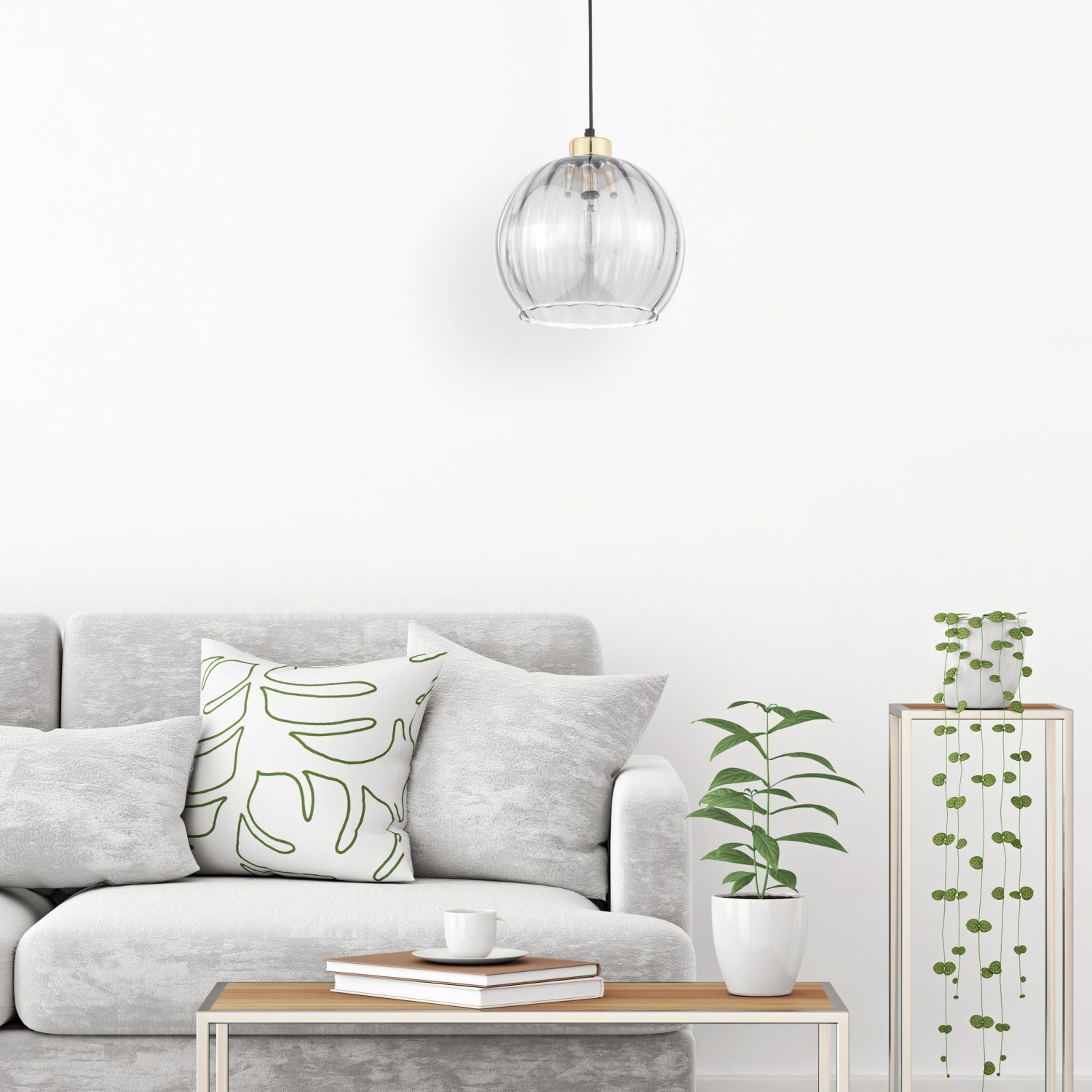 Suspension ronde en verre Ø 25 cm réglable en hauteur E27 Dekoration für Zuhause, Innenarchitektur, Wohnzimmer, Kissen, Pflanze