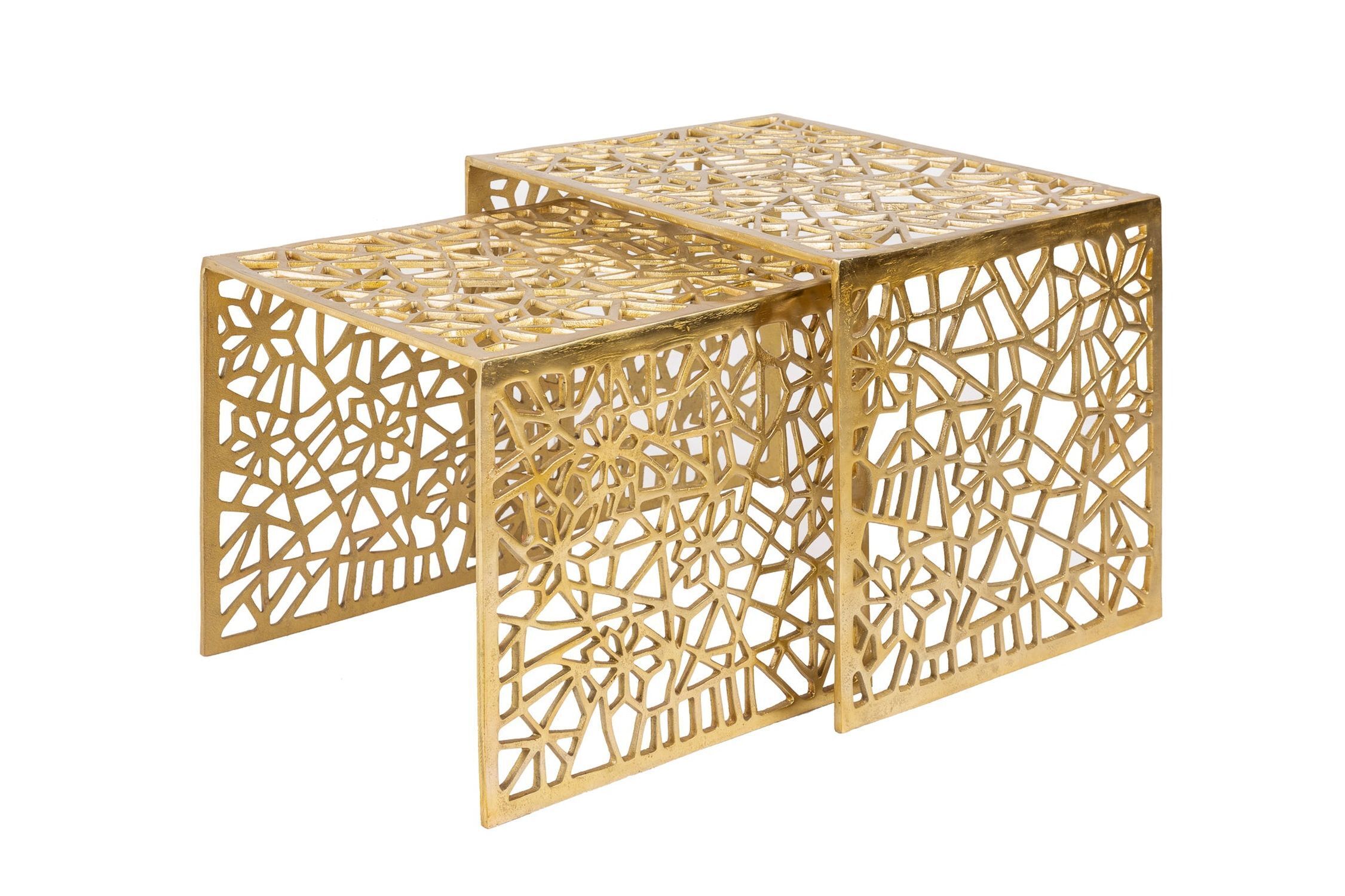 Table basse set de 2 pièces en métal doré anguleux fait main Table basse set de 2 pièces en métal doré anguleux fait main