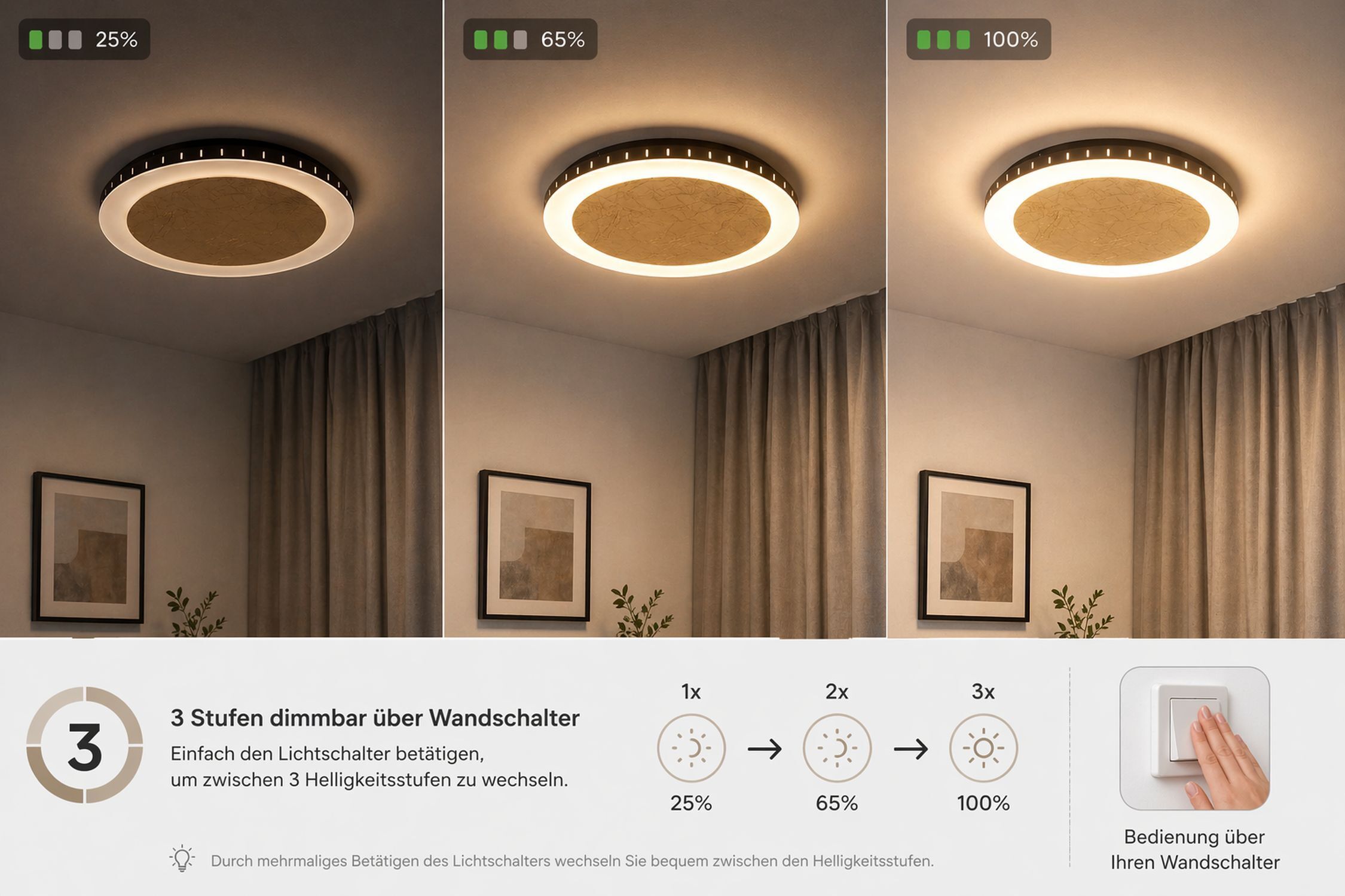 Applique LED or noir ronde Ø30 cm 3500 K dimmable deckenleuchte, runde lampe, interieur, deckenbeleuchtung, zimmerlampe