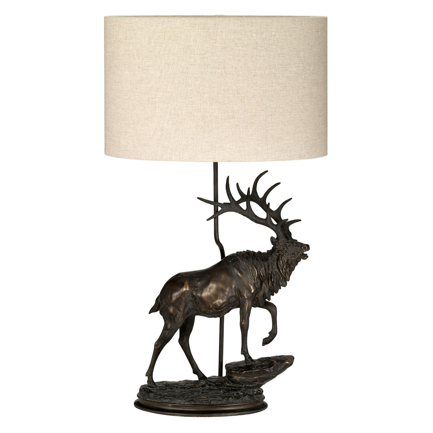 Tischlampe Stoff Resin Hirsch 80cm Bronze antik Natur Lampe, Tischlampe