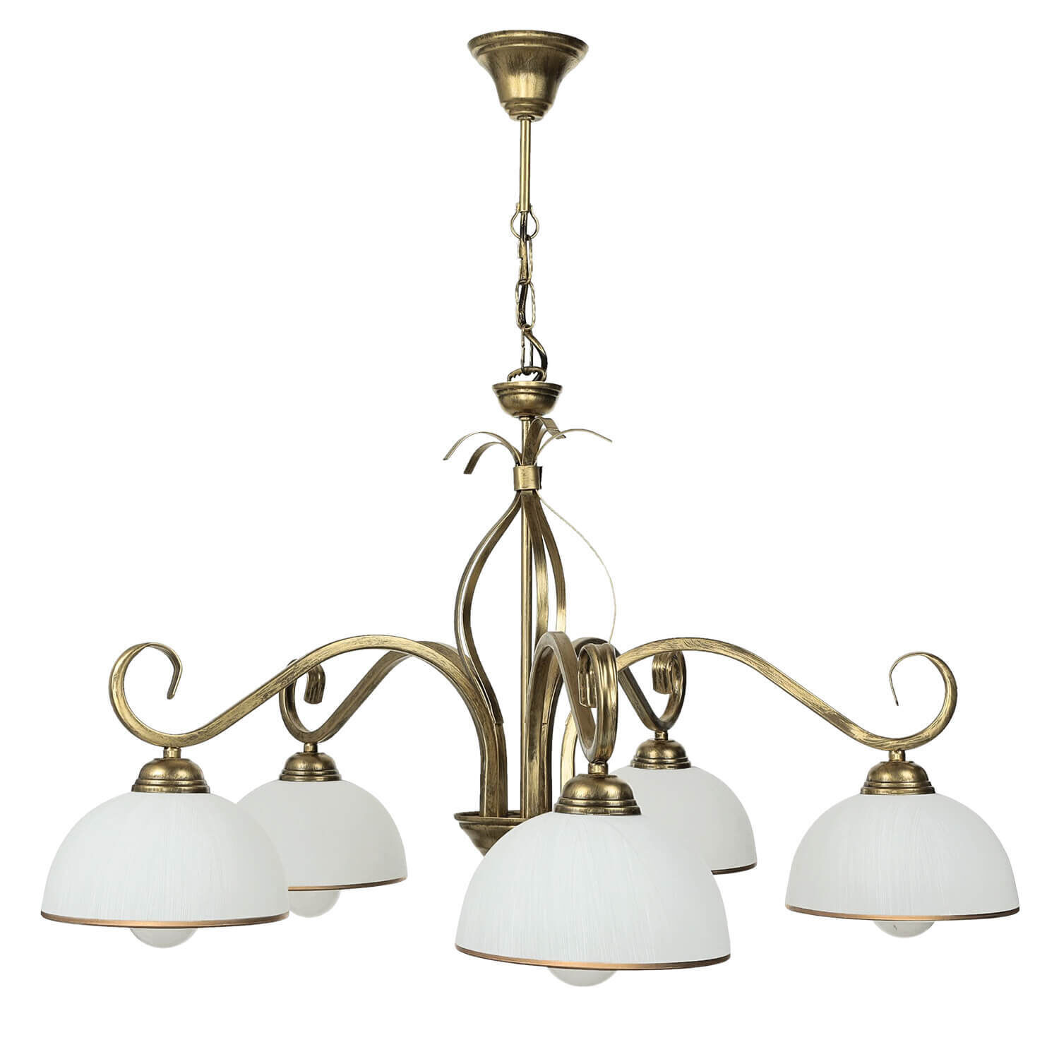 Plafonnier Or Antique Blanc Abat-jour en verre 5 flammes