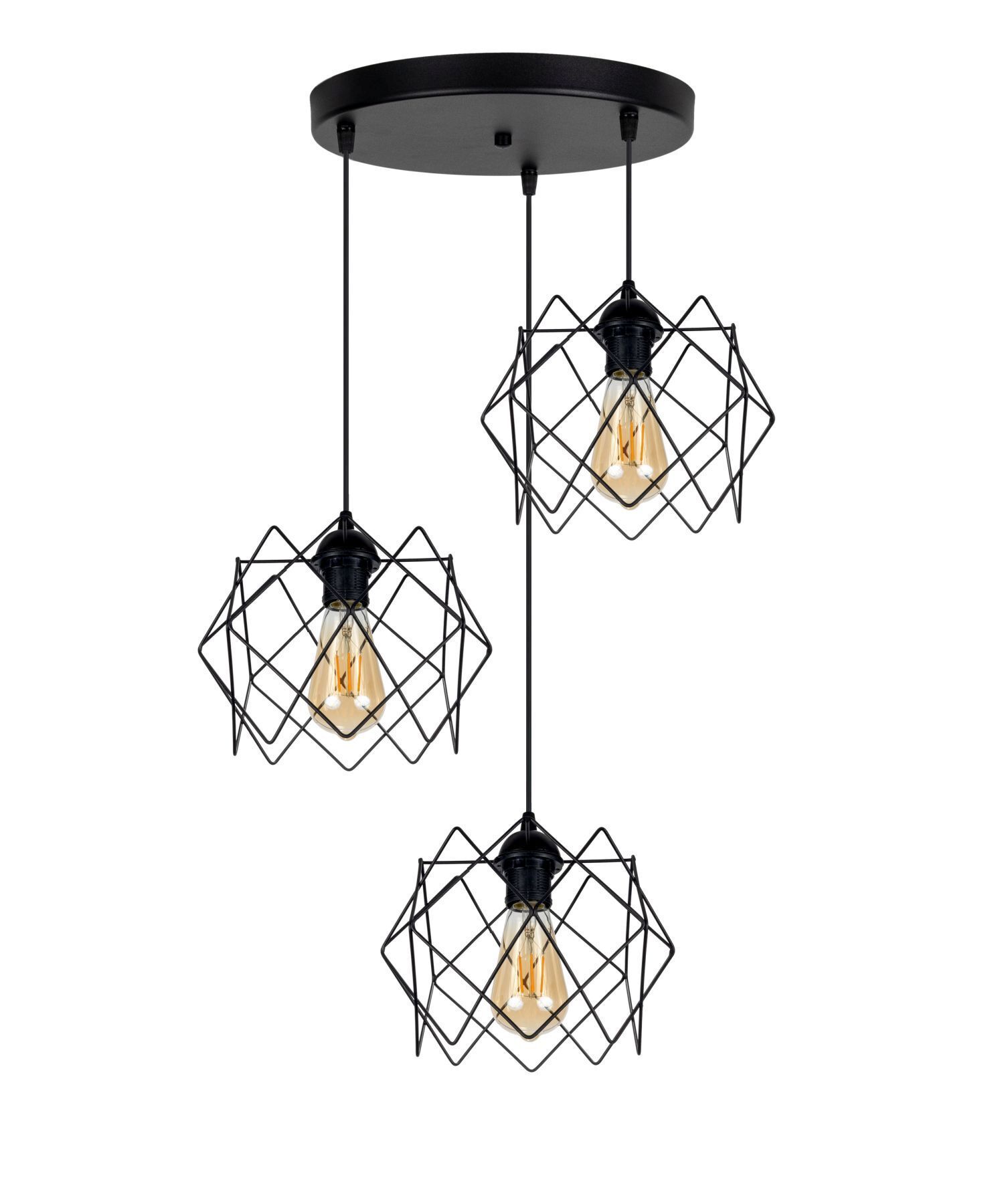 Loft Lampe à suspendre Noir Métal 3-flamme E27 décoratif