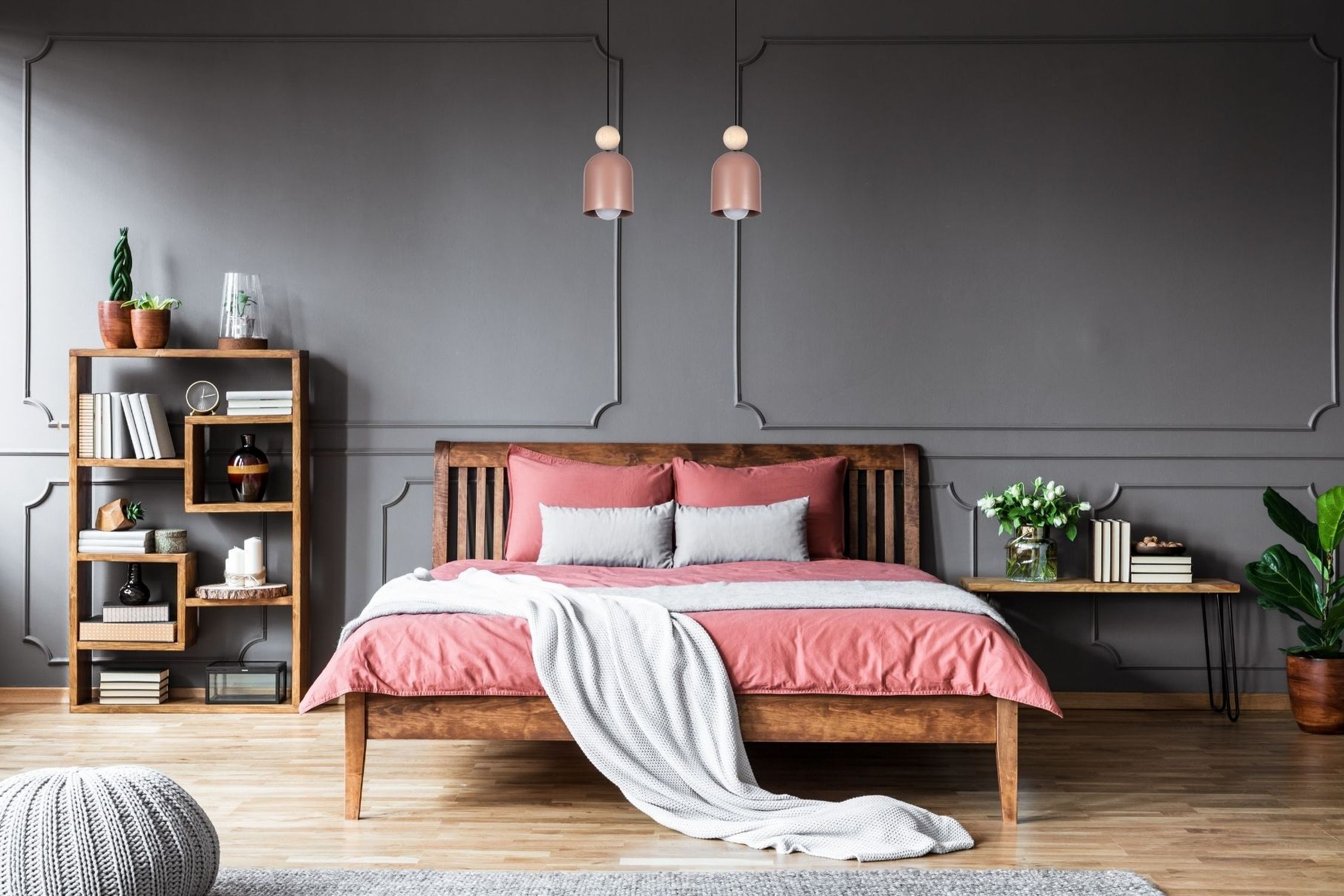 Suspension Rose Métal Bois 2 flammes E27 46 cm de long