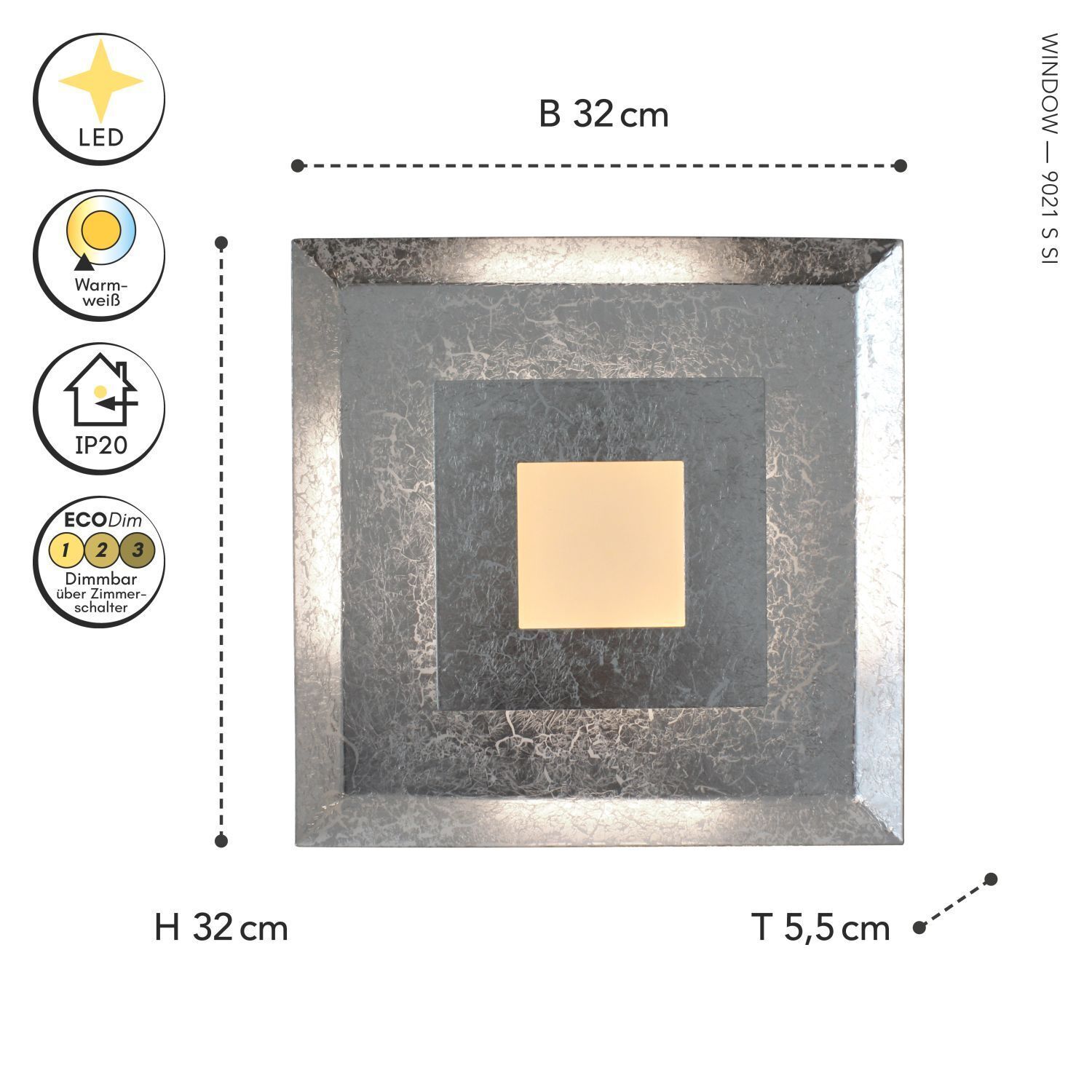 Applique LED Métal Argent L:32 cm Applique Plafond à intensité variable