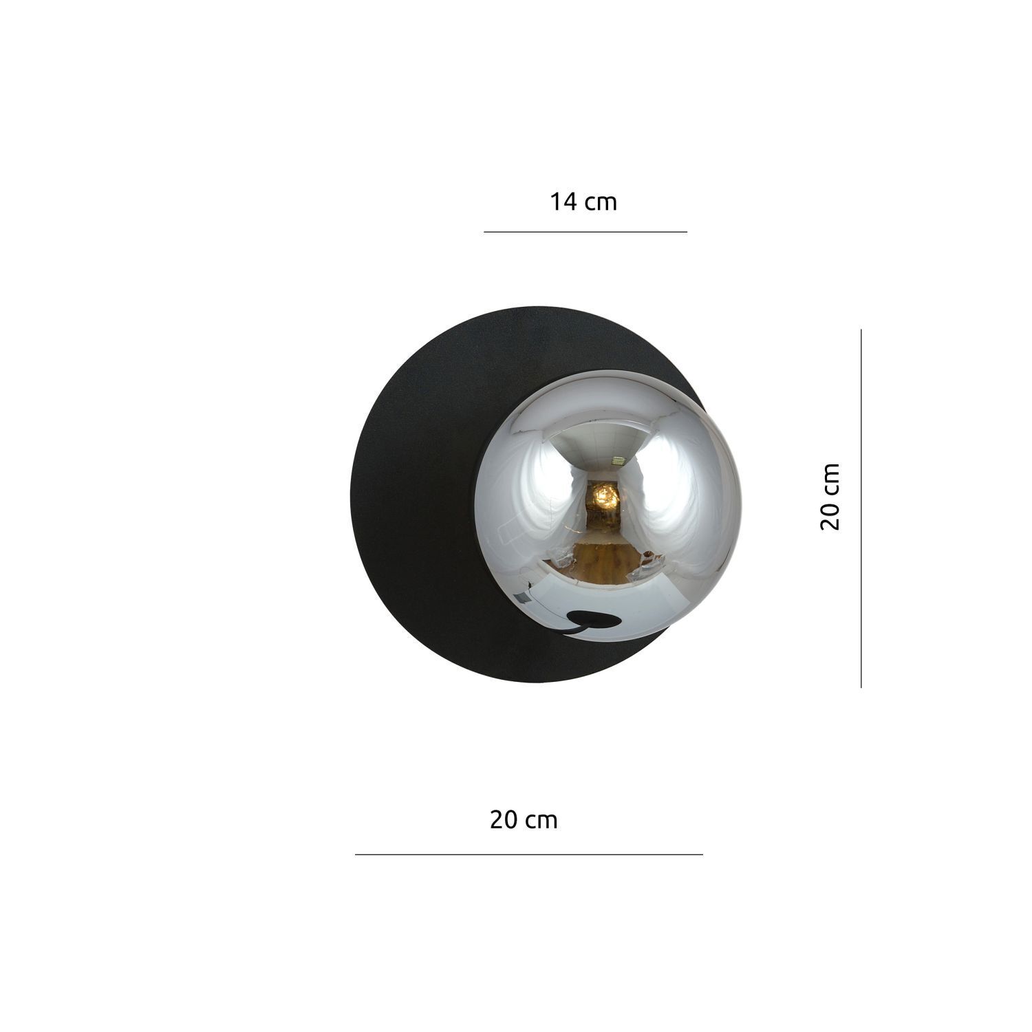 Applique verre fumé métal Ø 20 cm rond E14 sphère abat-jour