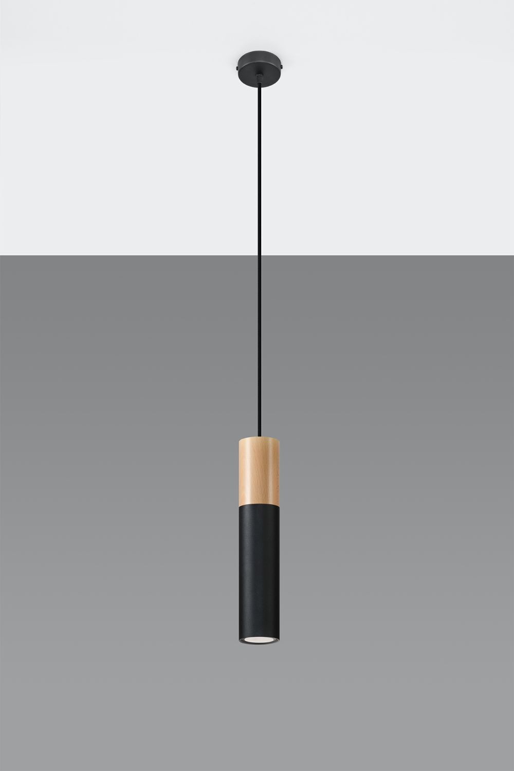 Suspension Noir Métal Bois Ø8cm Scandinave