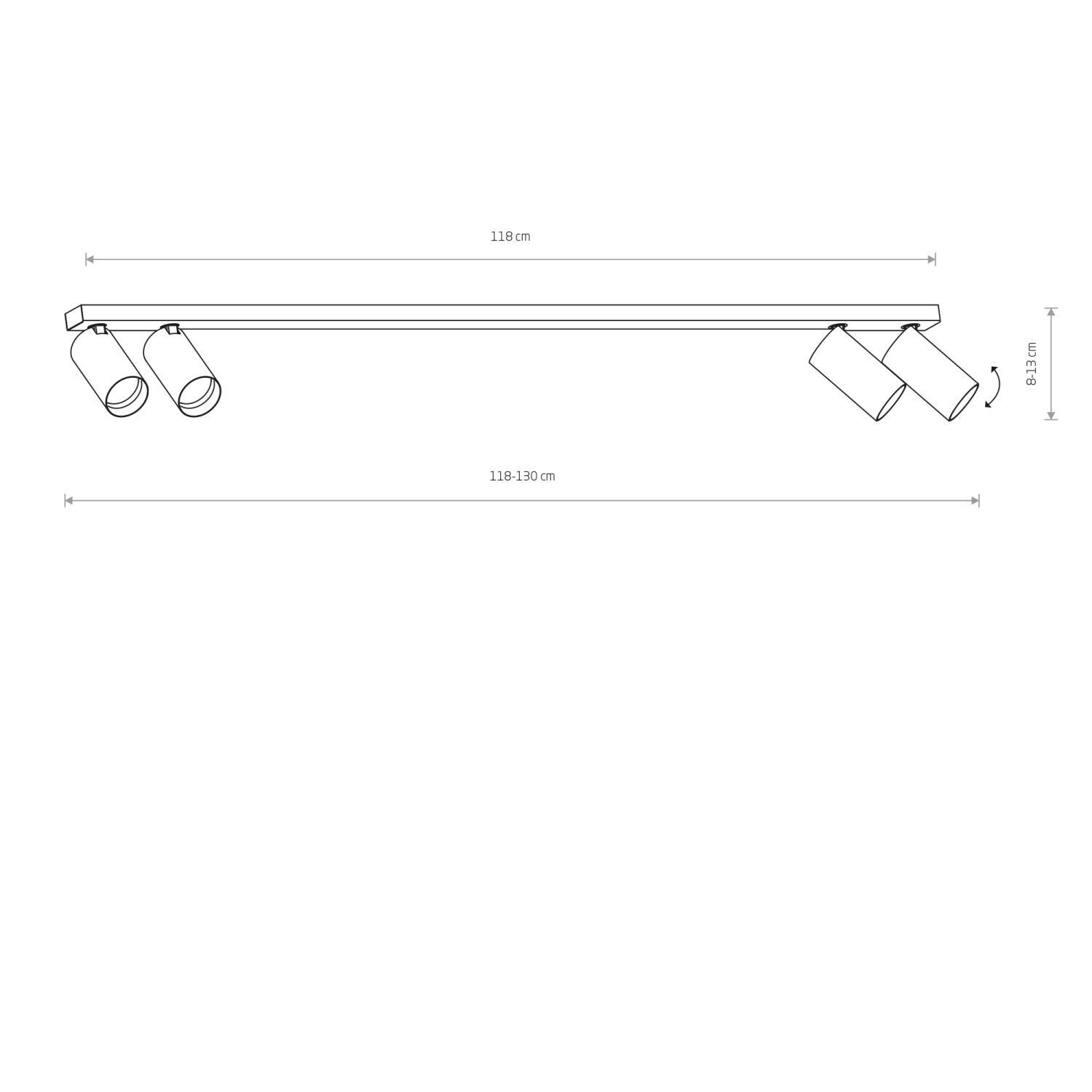 Spot de plafond orientable 118 cm de long 4x GU10 noir laiton