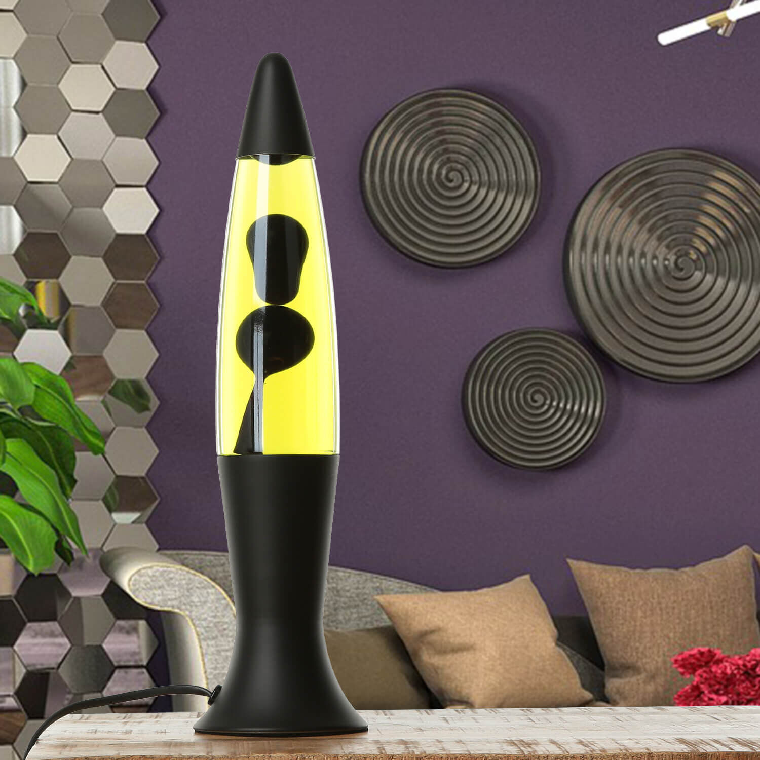 Lampe à Lave Violet Jaune Noir 40 cm rétro décoratif ROXY