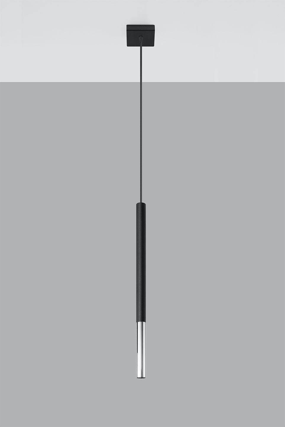 Lampe à suspendre métal noir chrome Ø 2,5 cm cylindre étroit