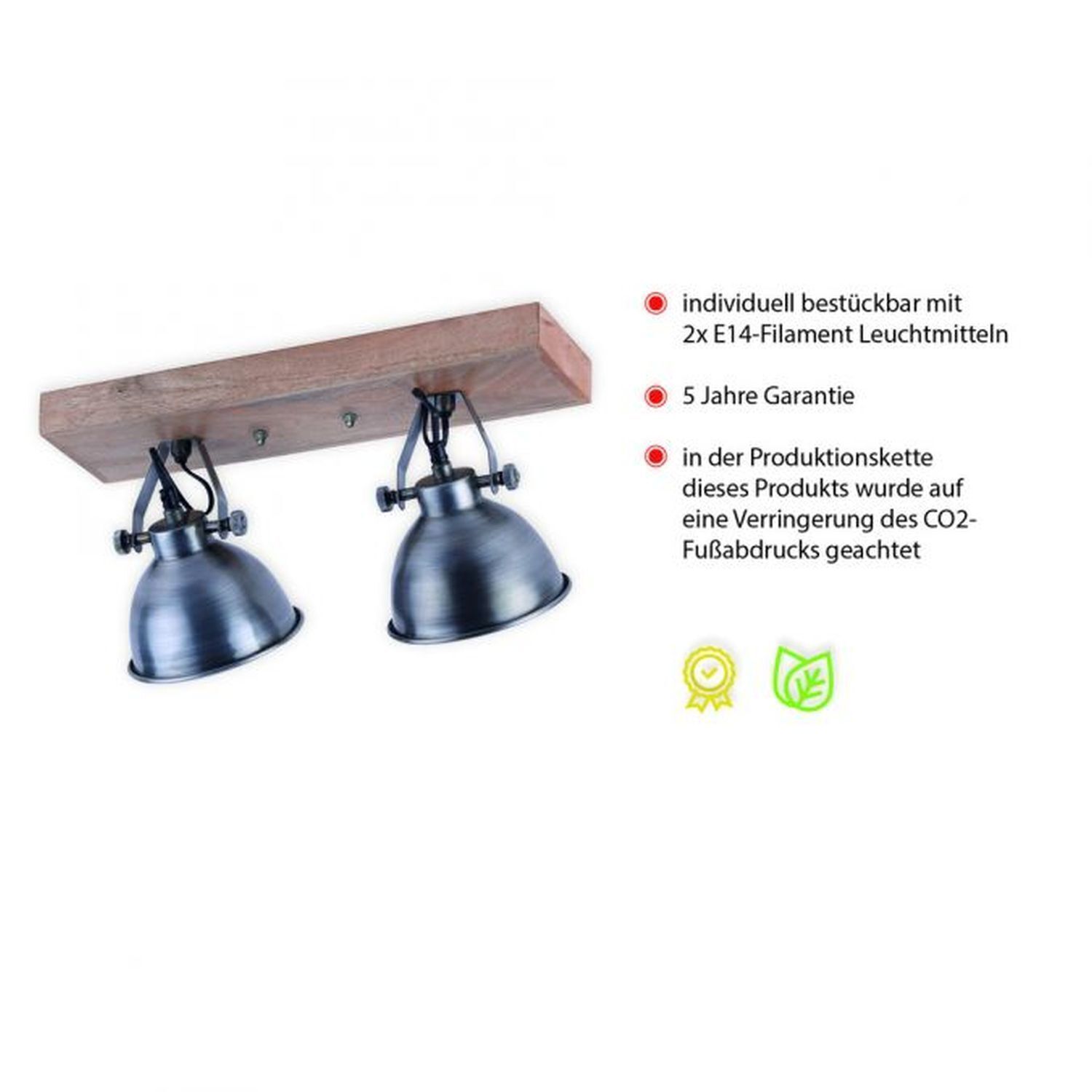 Spot de plafond flexible bois métal E14 44,5 cm Industrial