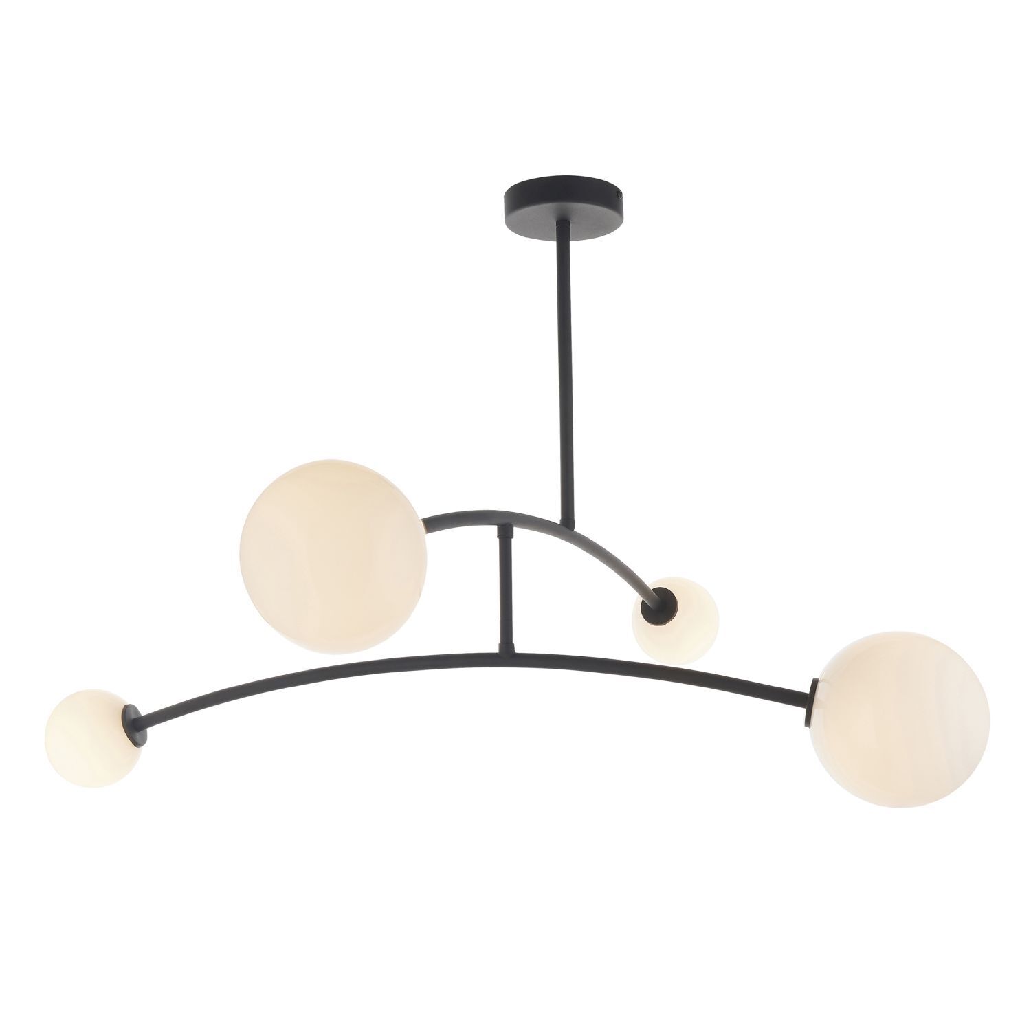 Plafonnier métal verre bras articulé noir mat blanc 4x G9