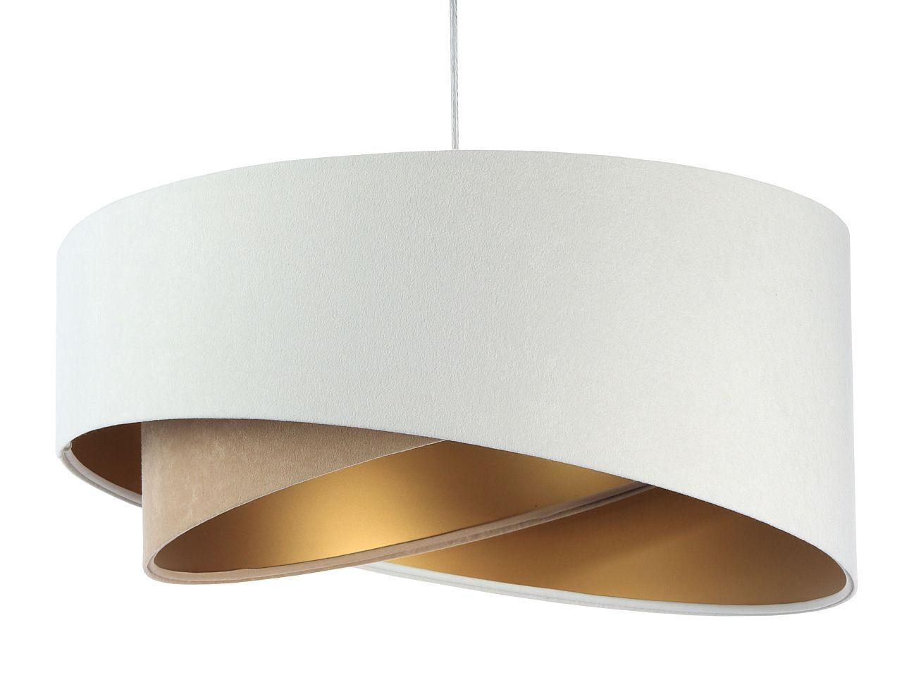 Suspension tissu E27 ronde Ø 50 cm en blanc beige or