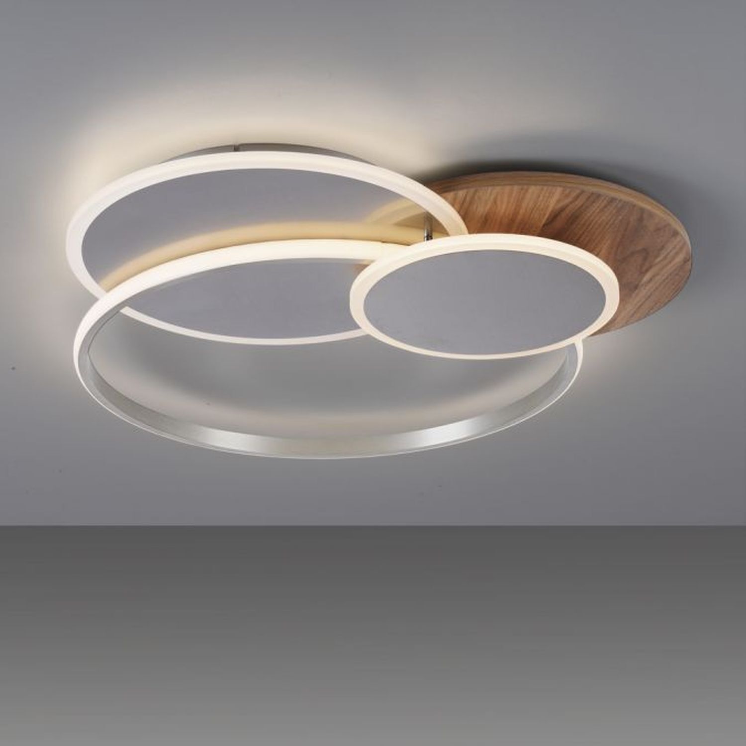 Stylische LED Deckenlampe Holz Ringe 6000 lm dimmbar Deckenleuchte, Gerät, Deckenventilator, Elektrisches Gerät