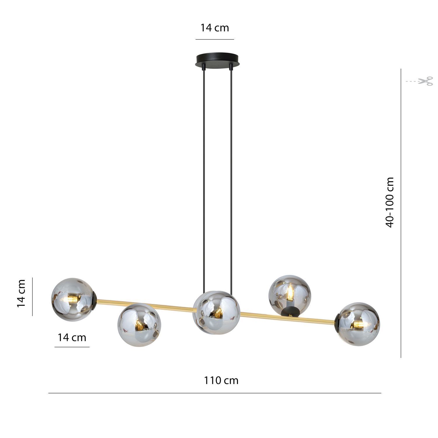 Lampe à suspendre décorative Abat-jour sphérique Verre fumé Métal ALOISIO