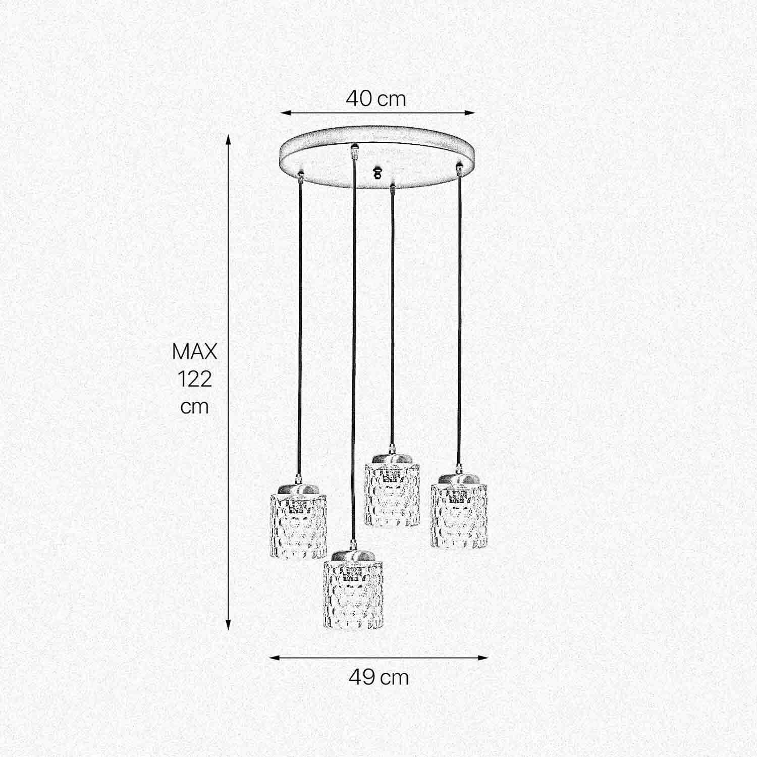 Lampe à suspendre laiton fer verre Ø 49 cm rond 4x E27 salle à manger Leuchter, Lampe
