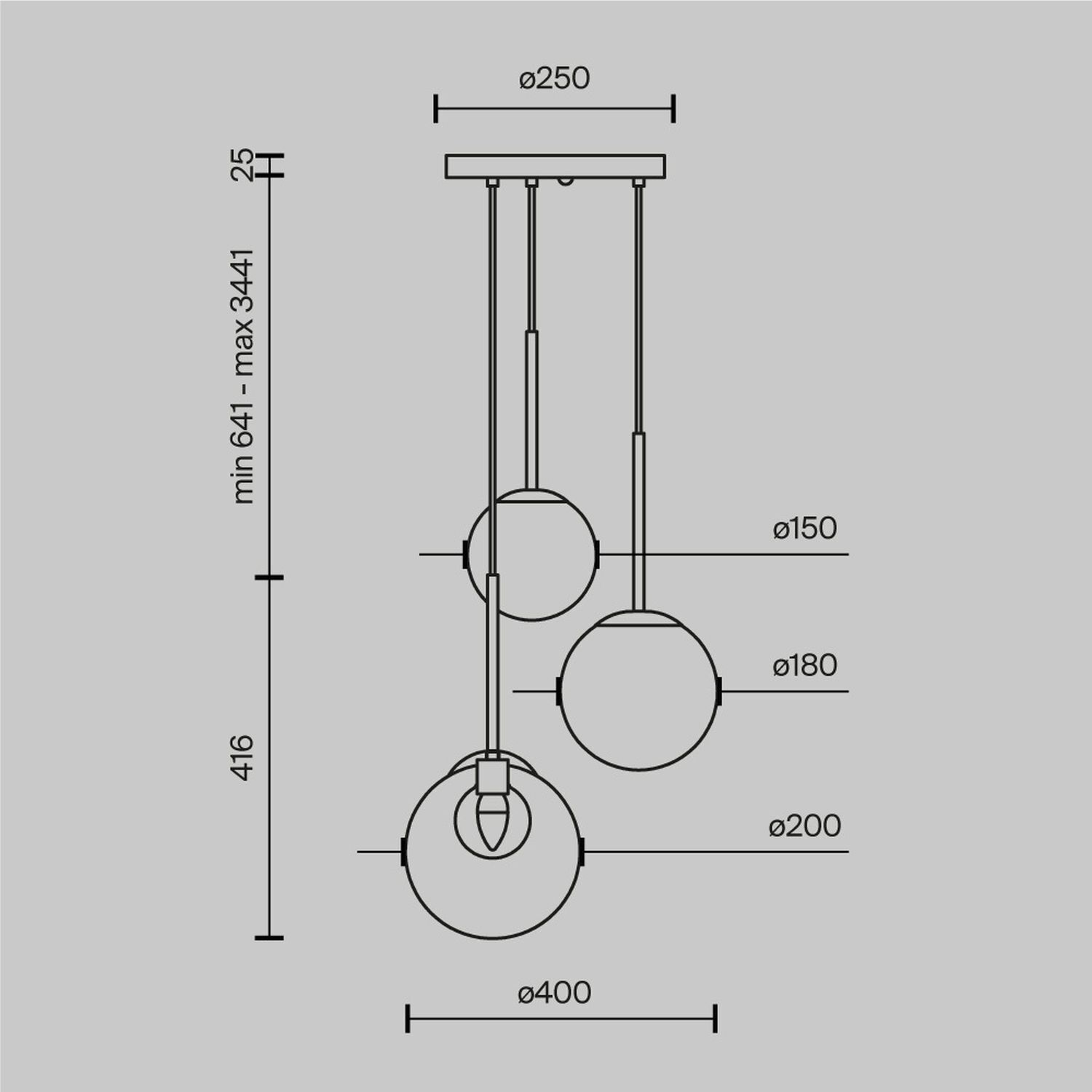Lampe à suspendre métal verre G9 ronde D : 40 cm en or CORA