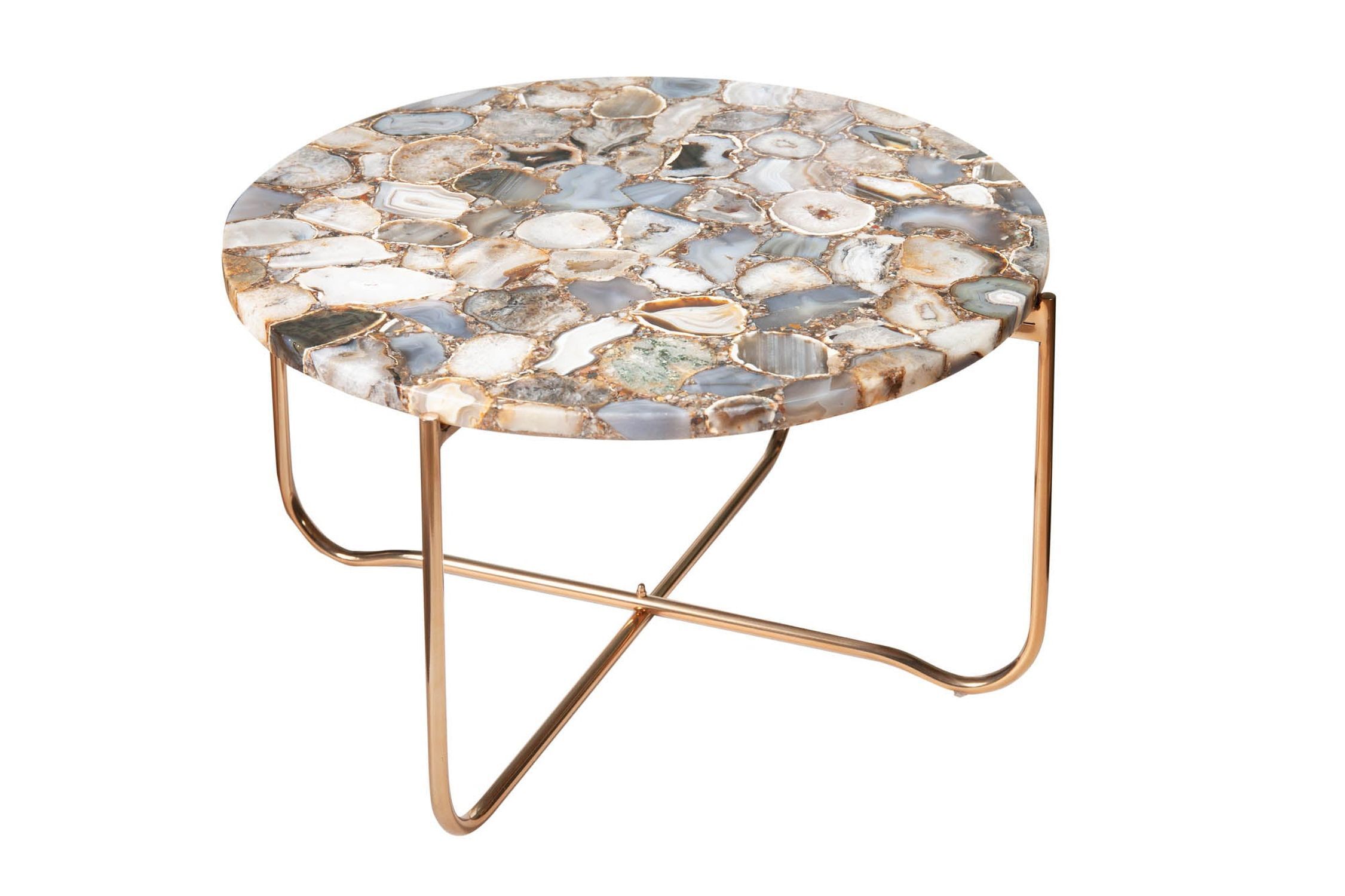 Table basse agate métal ronde Ø 62 cm artisanale