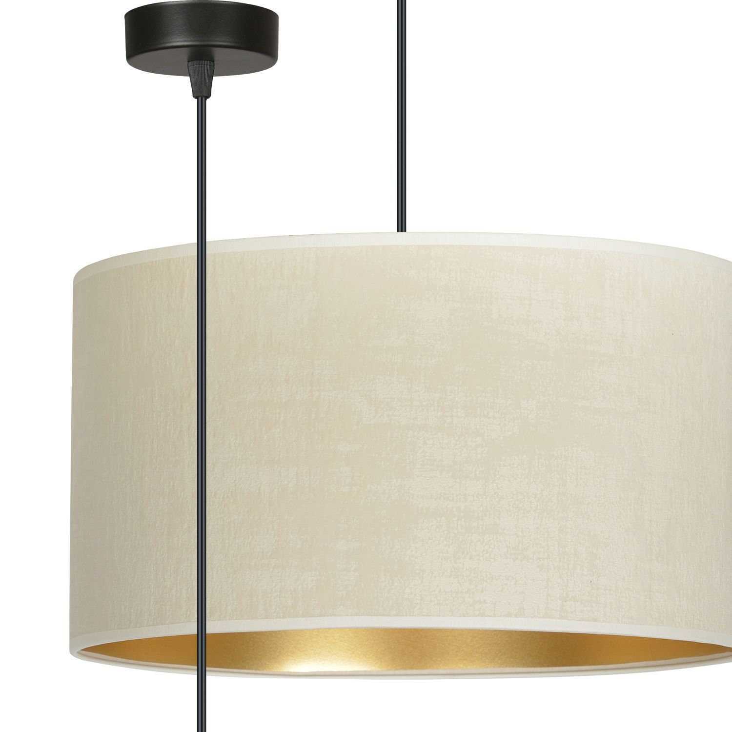 Lampe à suspendre tissu Ø 35 cm rond blanc or noir E27